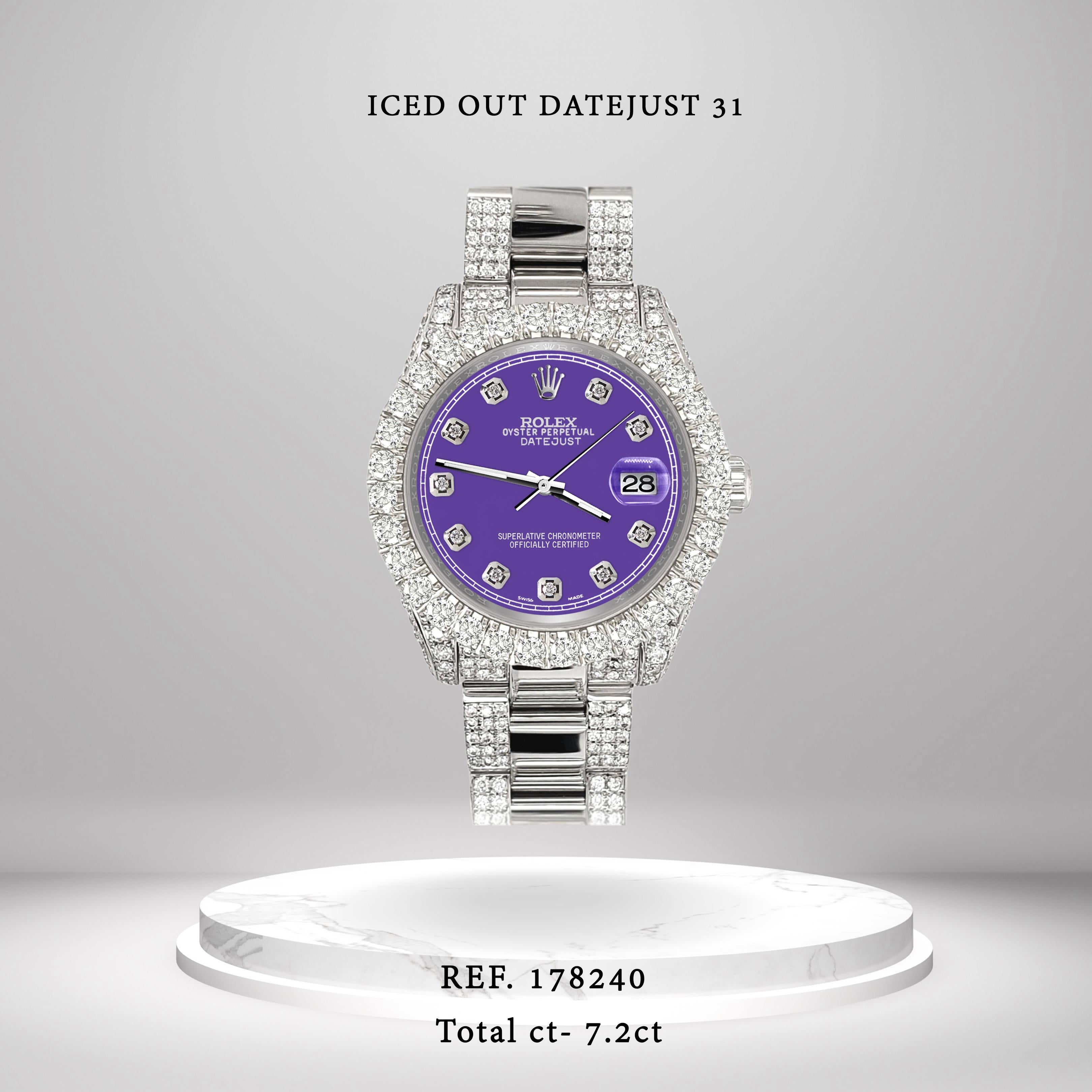 Rolex Datejust Pave 7,2 Karat geschliffene Diamant Pastell lila Trainingsuhr 178240 (Moderne) im Angebot