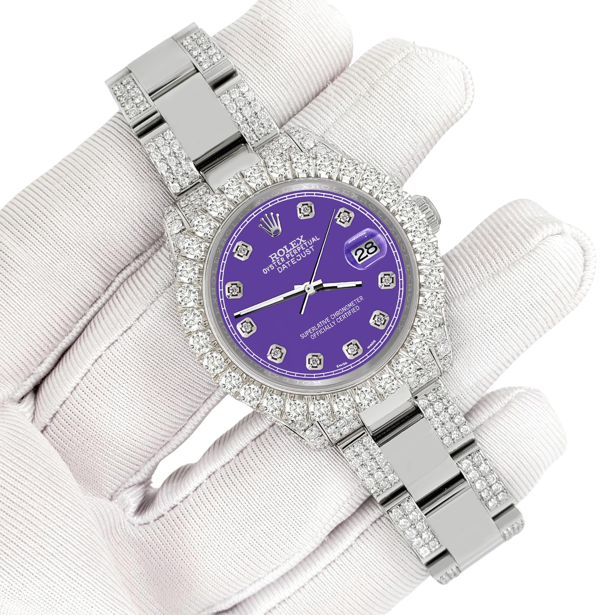 Rolex Datejust Pave 7,2 Karat geschliffene Diamant Pastell lila Trainingsuhr 178240 (Brillantschliff) im Angebot