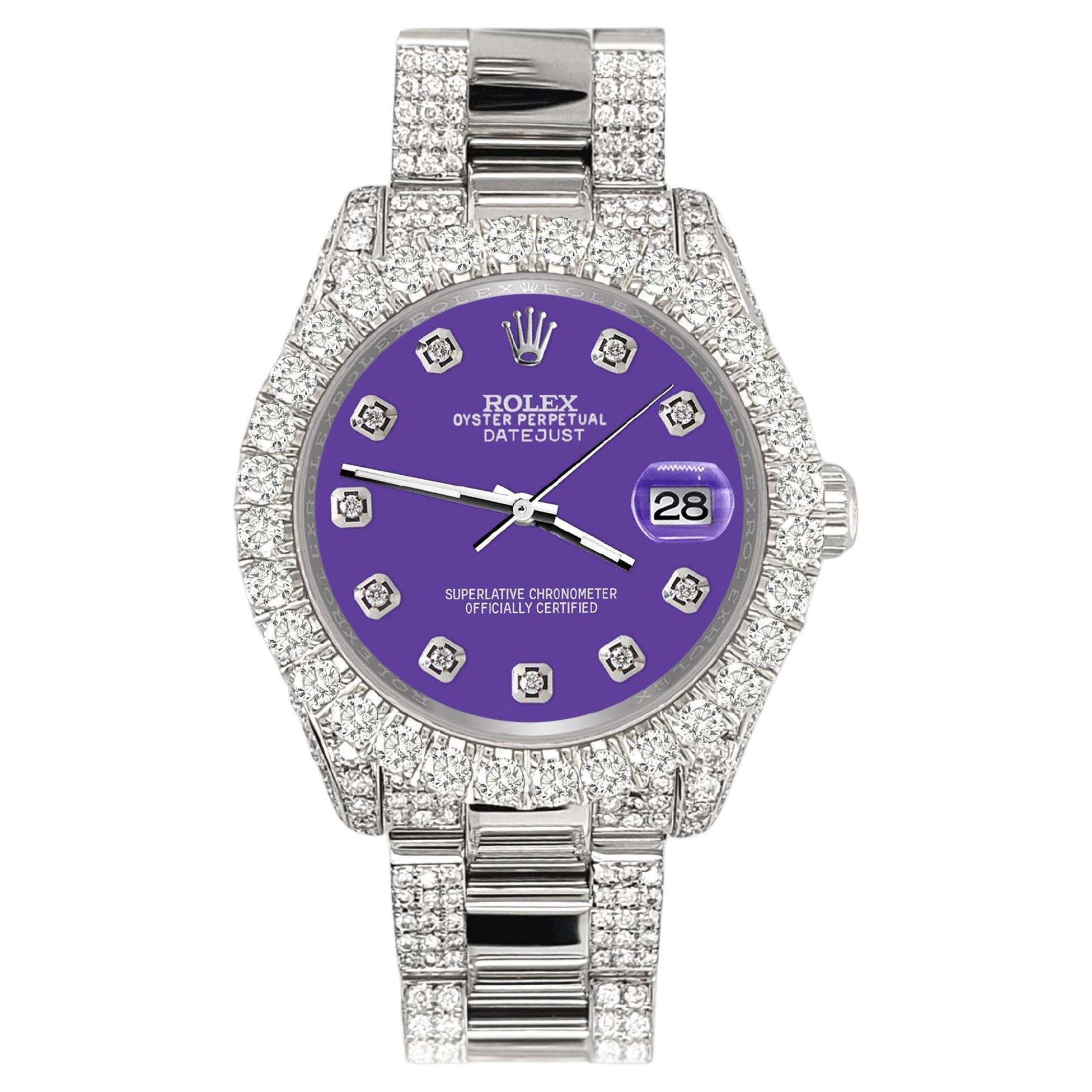 Rolex Datejust Pave 7.2ct Iced Diamond Pastel Purple Watch 178240 For Sale