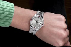 Rolex Datejust Silver Dial Diamond Diamond/Ruby Bezel Oyster Band Watch