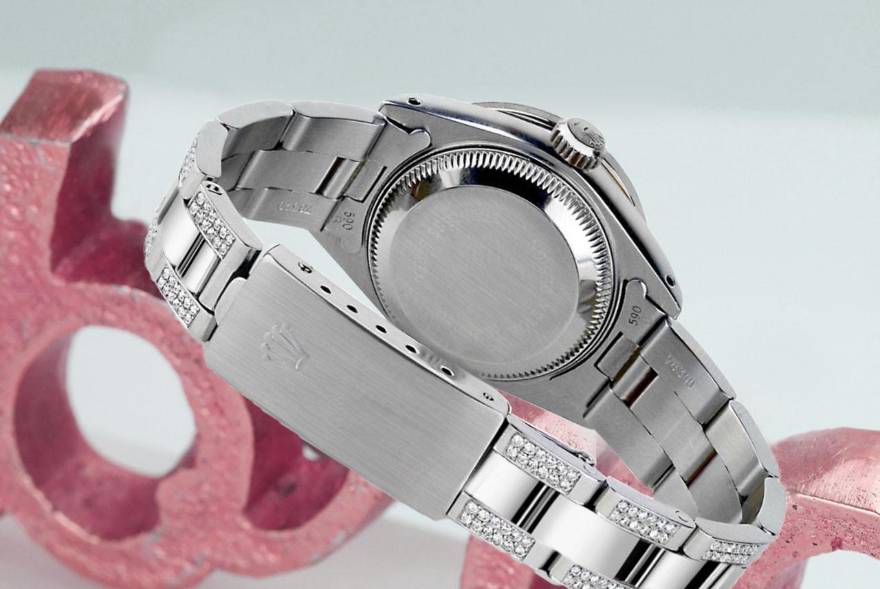 Rolex Datejust Austernbanduhr, Silber Zifferblatt Diamant Diamant/Ruby Lünette Oyster Band Uhr (Rundschliff) im Angebot