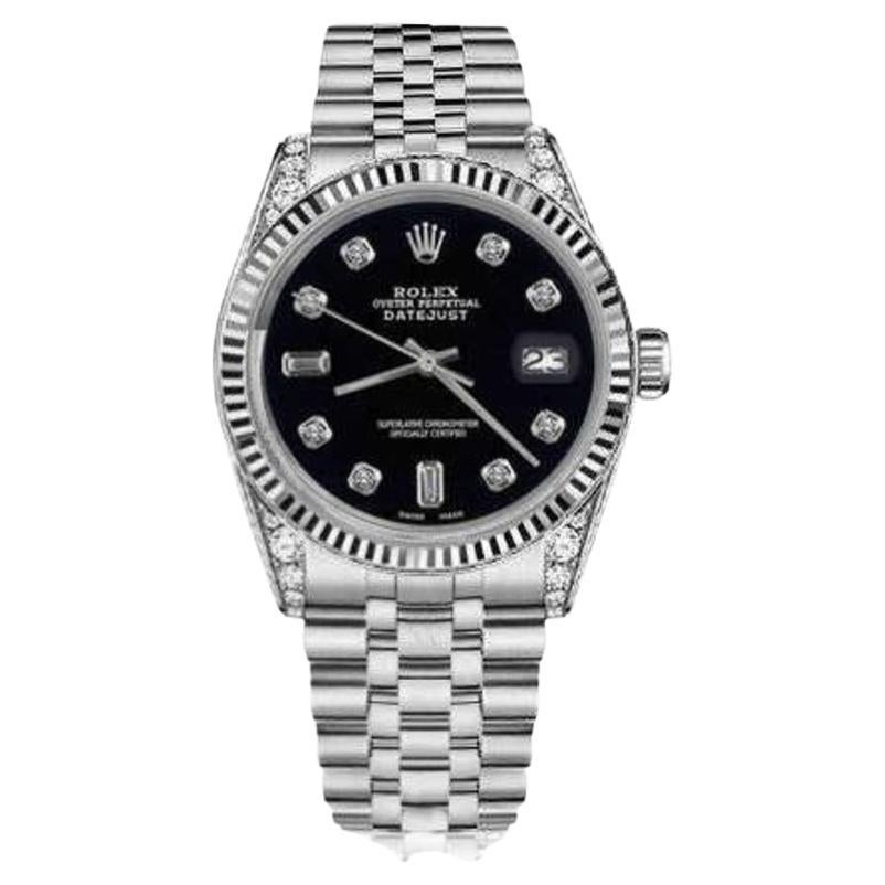 Rolex Montre Datejust SS à cadran noir classique + à cornes avec 8 + 2 bracelets 68274