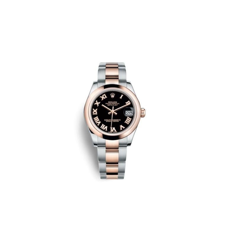 Rolex Datejust Stainless Steel and Rose Gold Ladies Watch 178241 Blk Roman In New Condition In Wilmington, DE