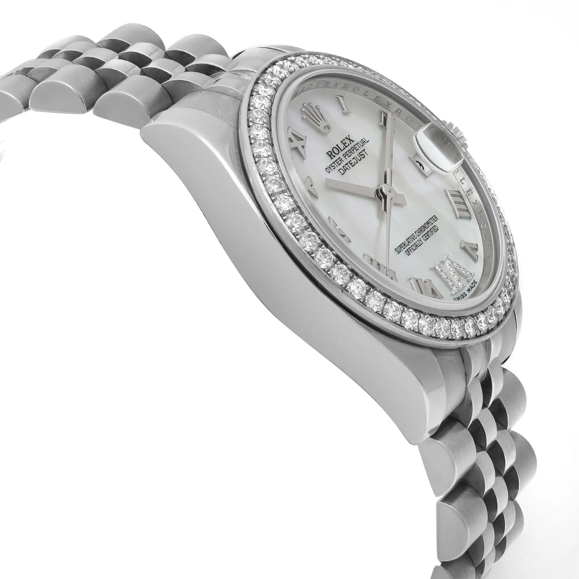 Women's or Men's Rolex Datejust 31mm Steel MOP Diamond Roman Dial Ladies Automatic Watch 178384 For Sale