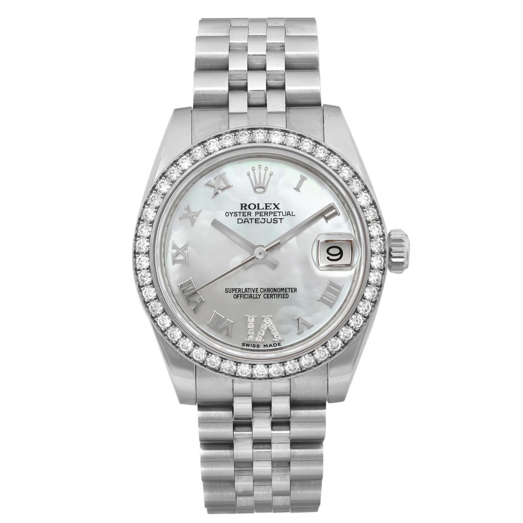 Rolex Datejust 31mm Steel MOP Diamond Roman Dial Ladies Automatic Watch 178384 For Sale