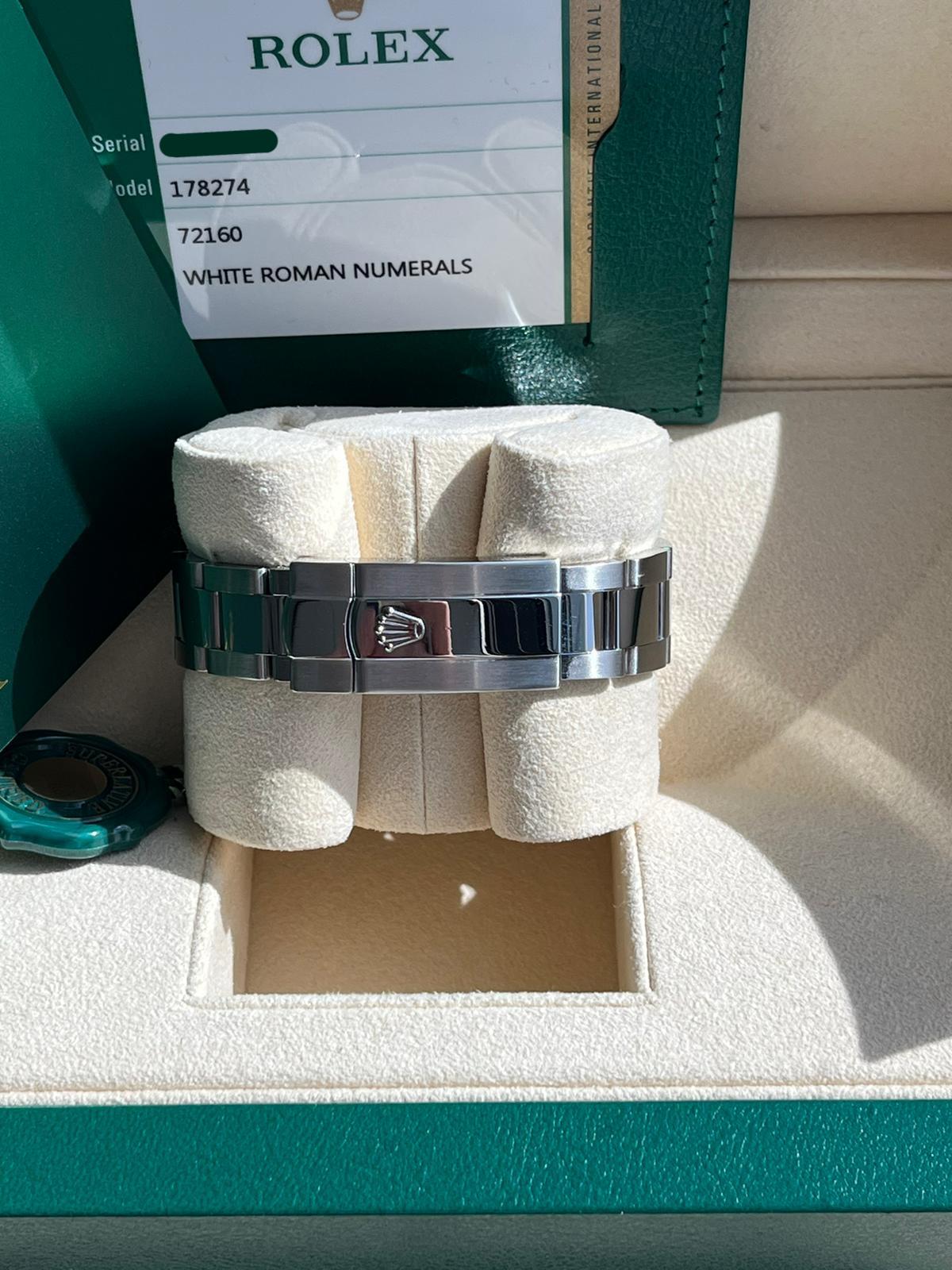 Rolex Montre Oyster taille moyenne Datejust 31 mm avec cadran blanc acier et lunette cannelée 178274 en vente 6