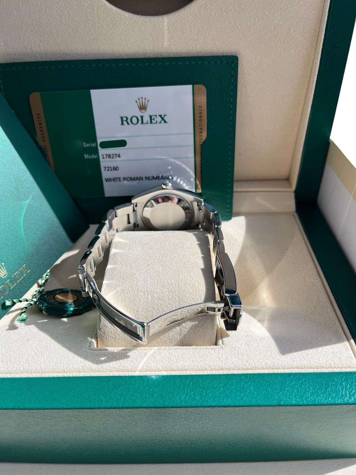 Rolex Datejust 31mm Stahl Weißes Zifferblatt geriffelte Lünette Mid-Größe Austernuhr 178274 im Angebot 7