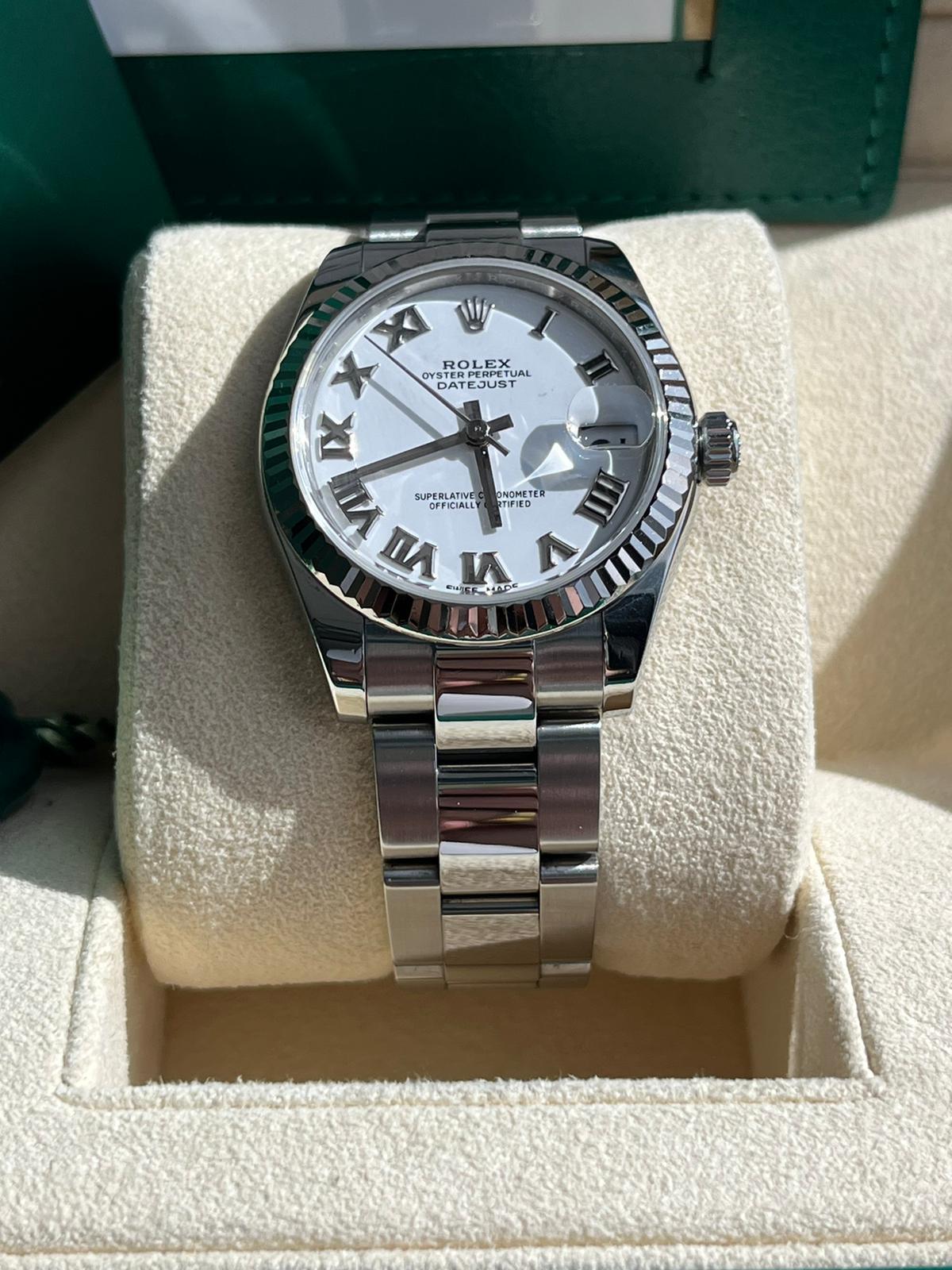 Rolex Datejust 31mm Steel White Dial Fluted Bezel Mid-Size Oyster Watch 178274 For Sale 3