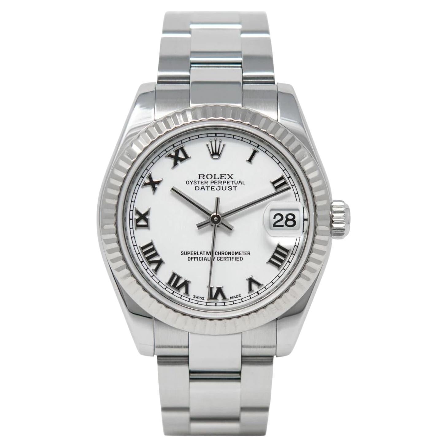 Rolex Datejust 31mm Steel White Dial Fluted Bezel Mid-Size Oyster Watch 178274