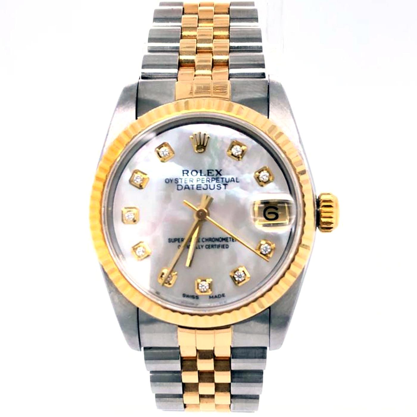 Modernist Rolex Datejust Steel Yellow Gold MOP Diamond Dial Jubilee Watch 68273