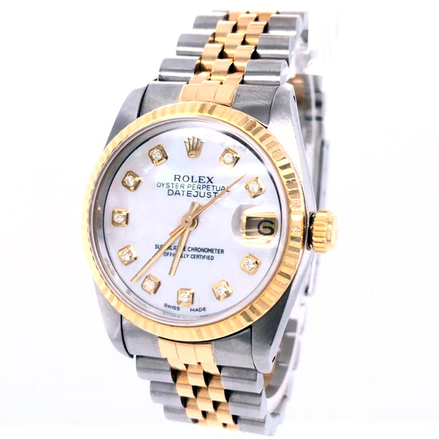 Round Cut Rolex Datejust Steel Yellow Gold MOP Diamond Dial Jubilee Watch 68273