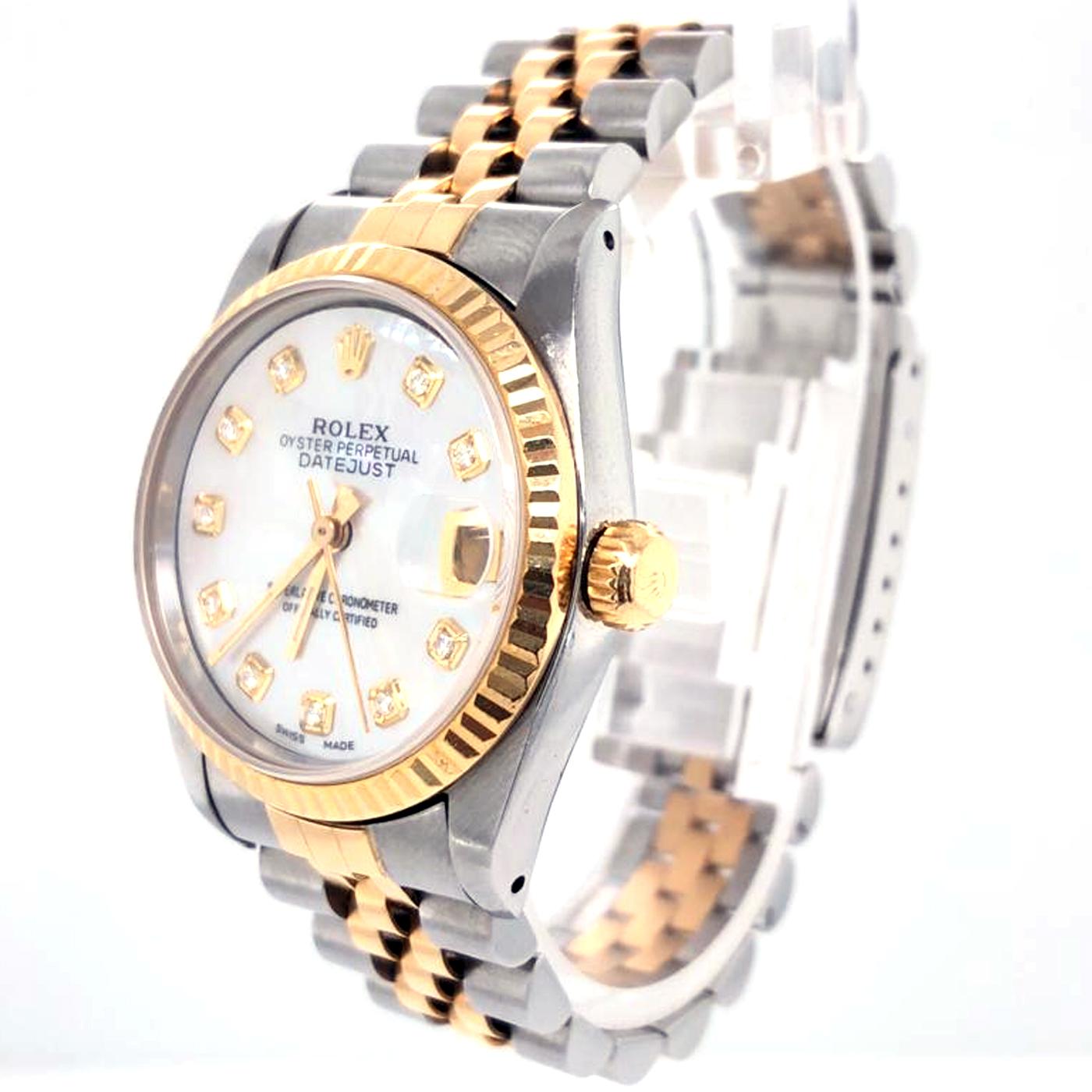 Rolex Datejust Steel Yellow Gold MOP Diamond Dial Jubilee Watch 68273 In Excellent Condition In Aventura, FL