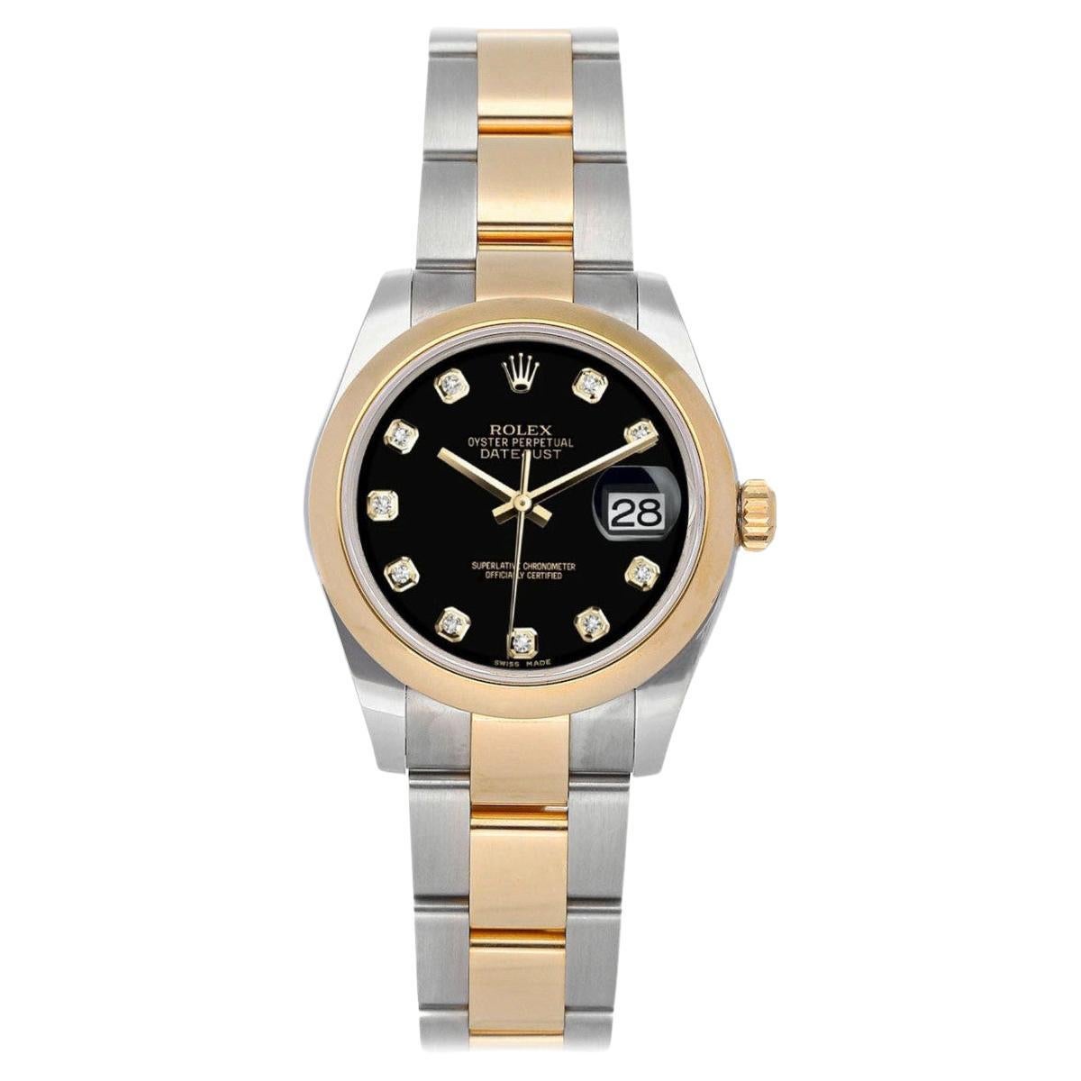 Rolex Montre Datejust en acier et or jaune avec cadran en diamants noirs 178243 en vente