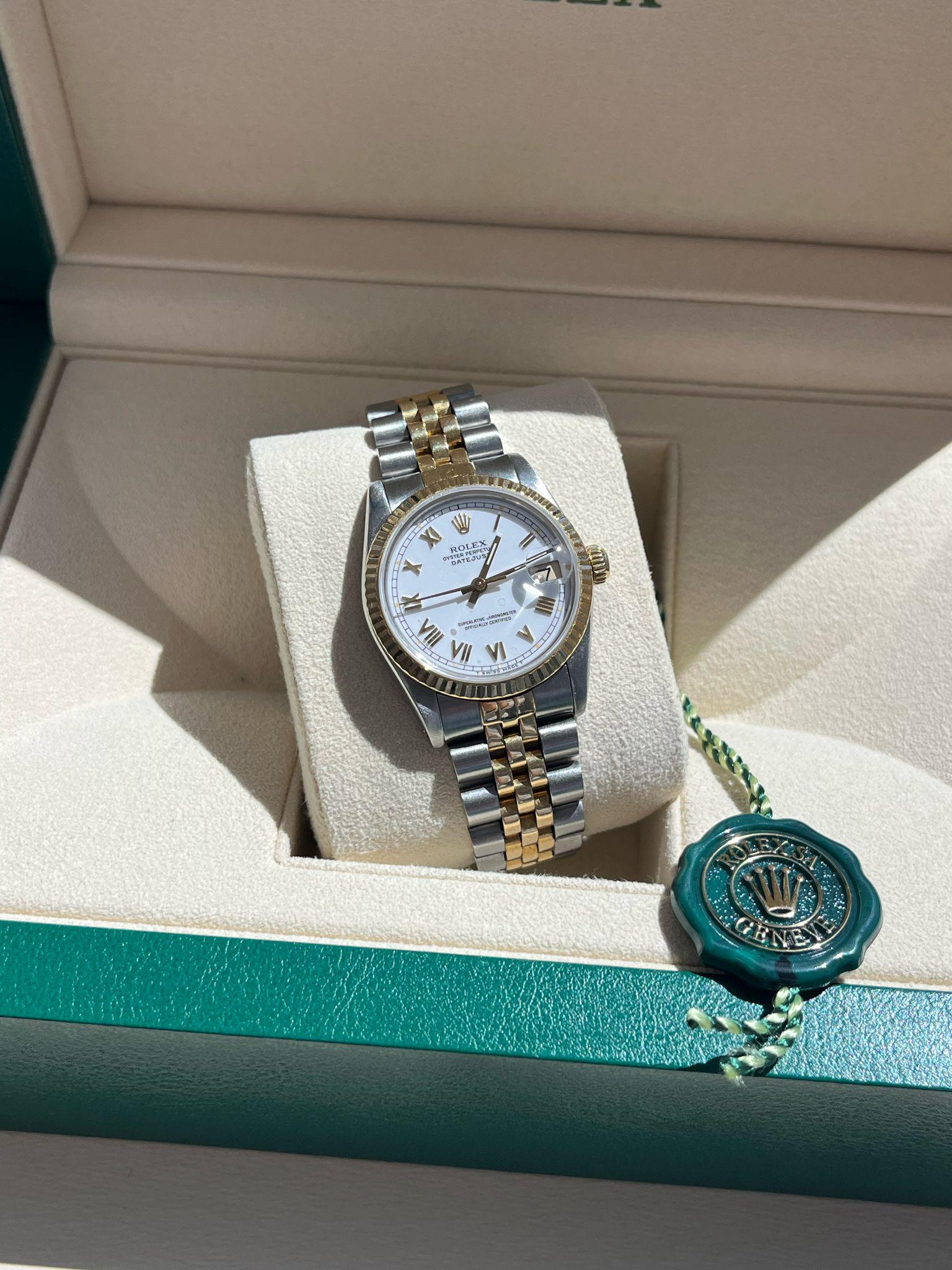 Rolex Datejust 31mm Esfera Blanca Acero Oro Amarillo 18K Reloj Jubileo Señoras 68273 en venta 6