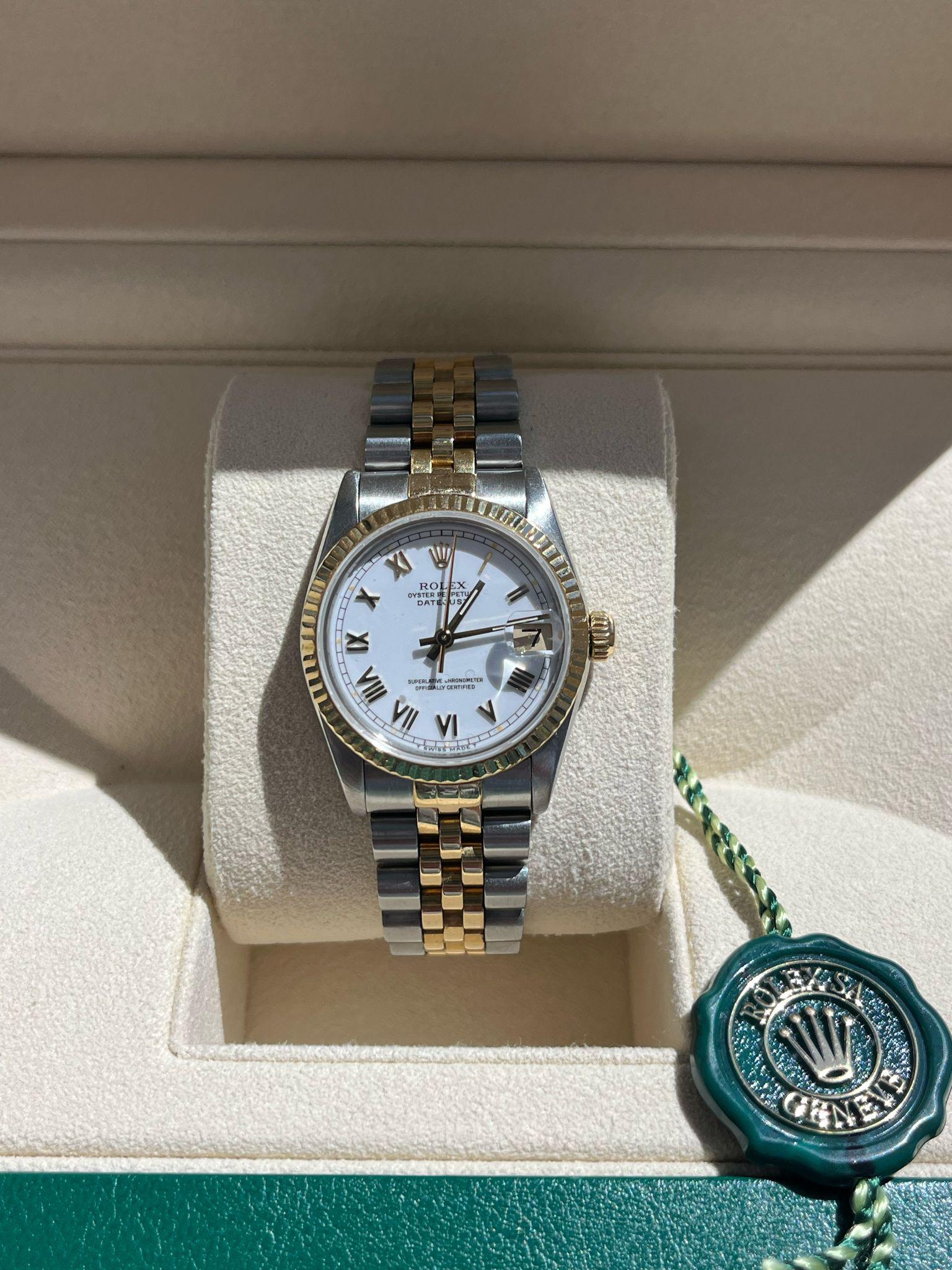 Rolex Datejust 31mm Esfera Blanca Acero Oro Amarillo 18K Reloj Jubileo Señoras 68273 en venta 7