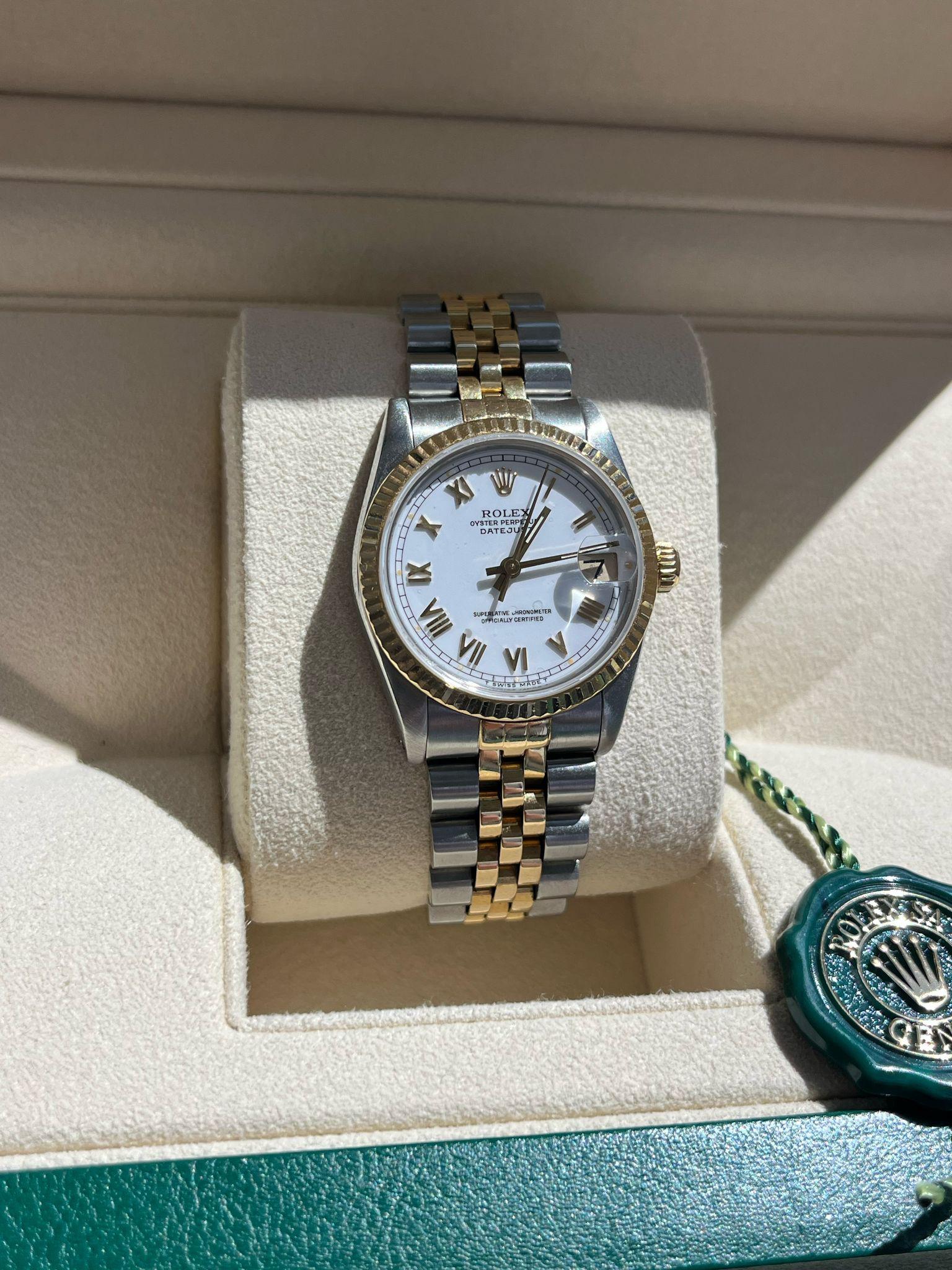 Rolex Datejust 31mm Esfera Blanca Acero Oro Amarillo 18K Reloj Jubileo Señoras 68273 en venta 8