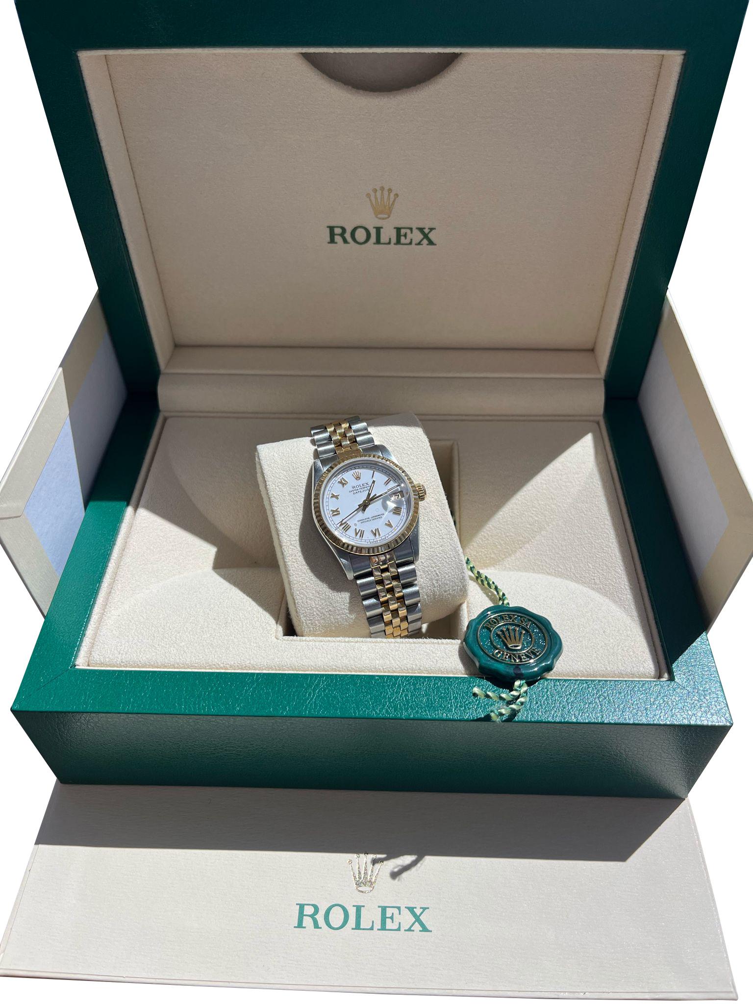 Rolex Datejust 31mm Esfera Blanca Acero Oro Amarillo 18K Reloj Jubileo Señoras 68273 en Bueno estado para la venta en Aventura, FL