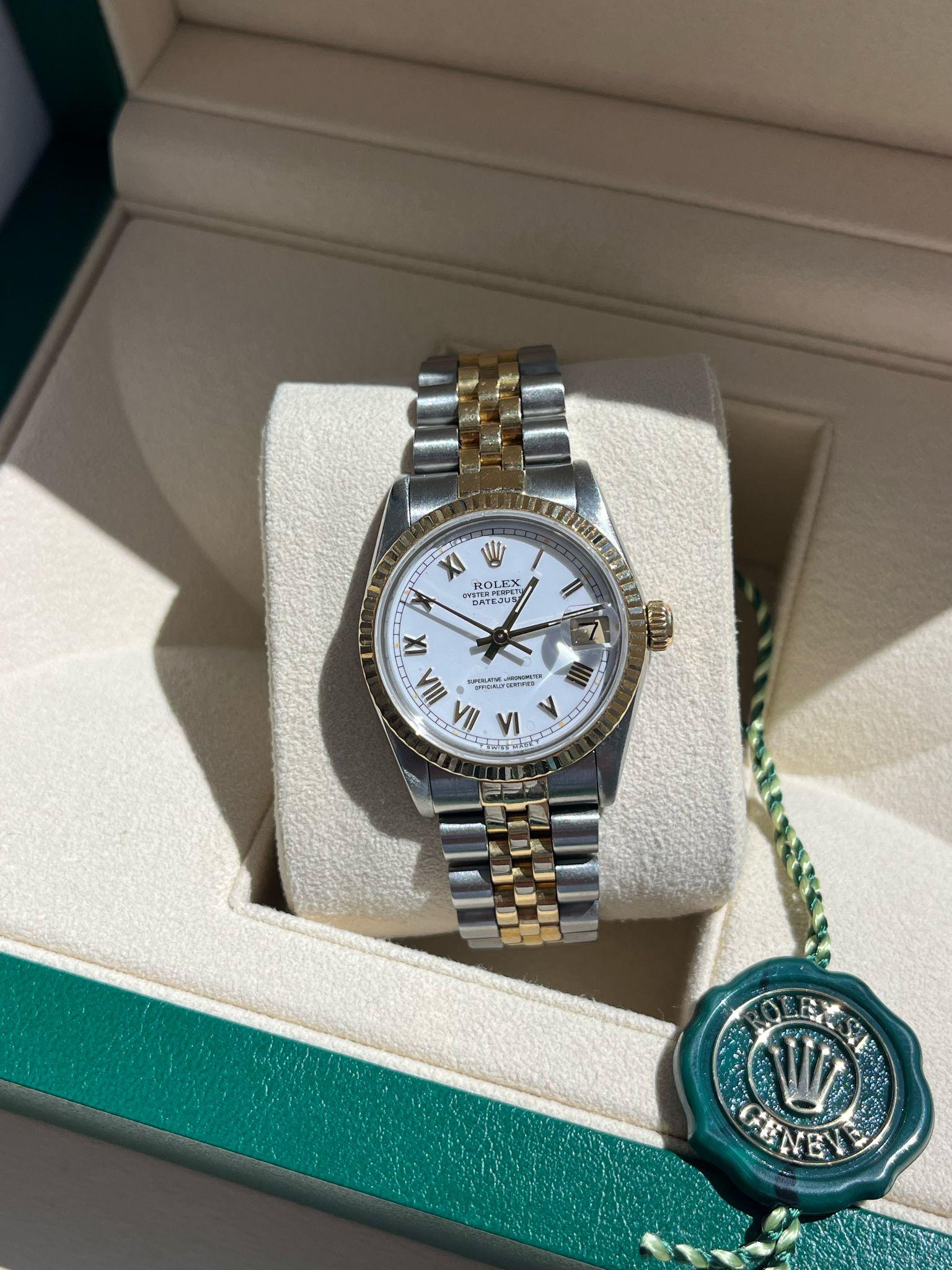 Rolex Datejust 31mm Esfera Blanca Acero Oro Amarillo 18K Reloj Jubileo Señoras 68273 en venta 3