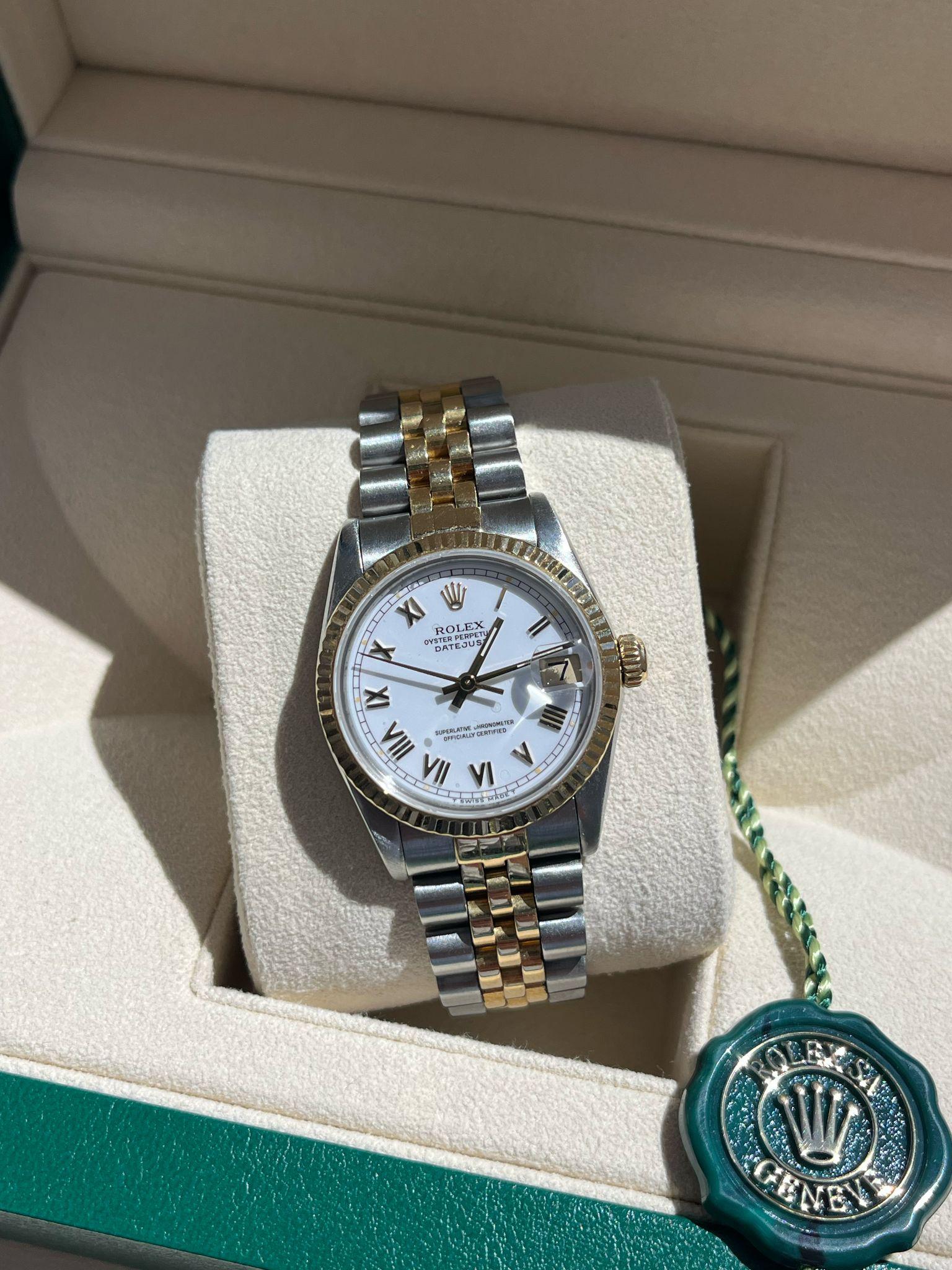 Rolex Datejust 31mm Esfera Blanca Acero Oro Amarillo 18K Reloj Jubileo Señoras 68273 en venta 4