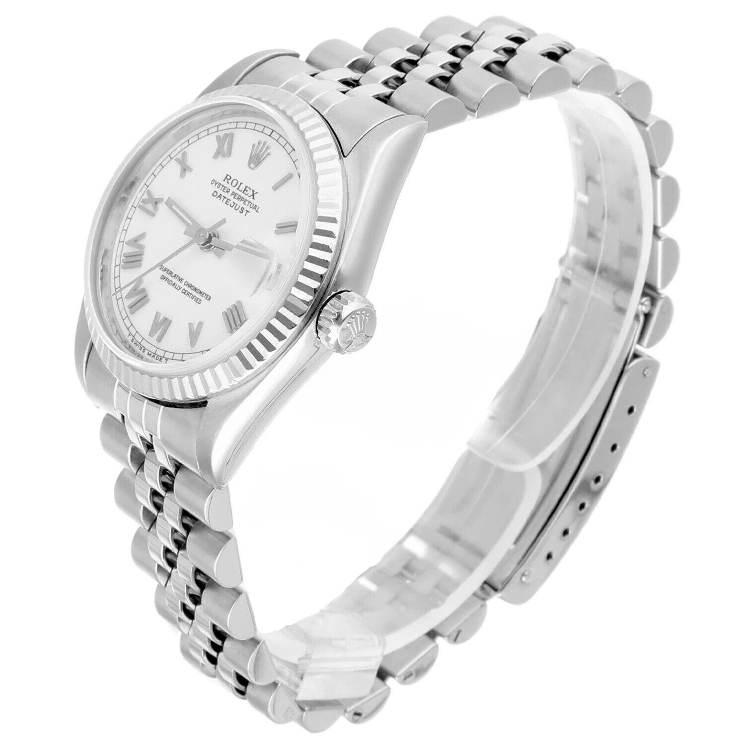 Women's Rolex Datejust  31mm White Roman Dial Stainless Steel Watch White Gold Bezel For Sale