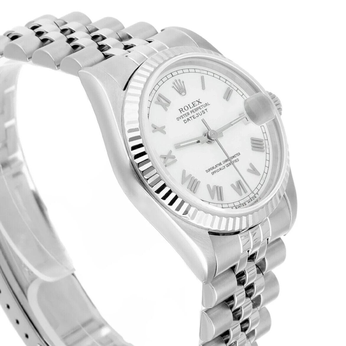Rolex Datejust  31mm White Roman Dial Stainless Steel Watch White Gold Bezel  For Sale 1