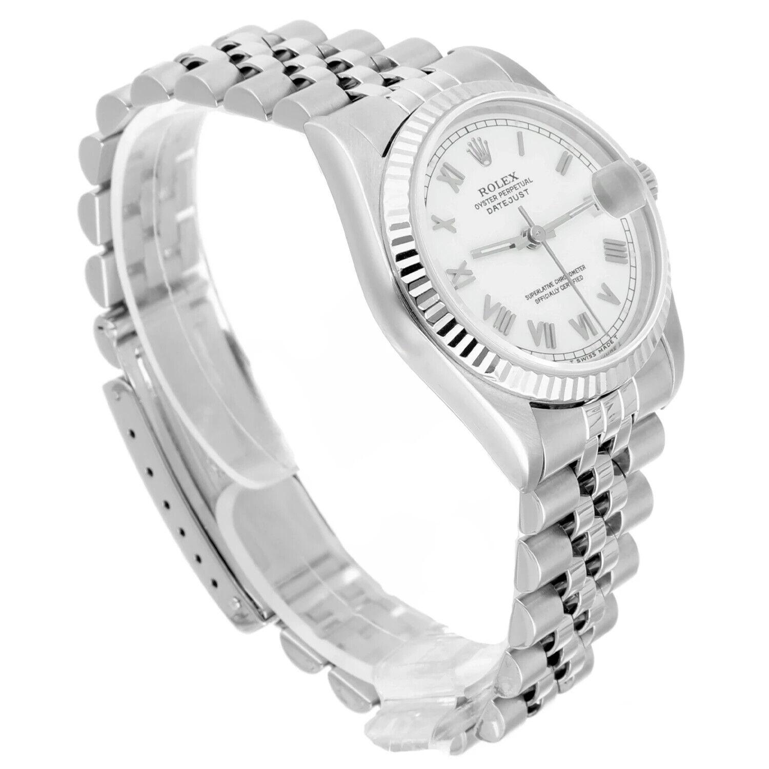 Rolex Datejust  31mm White Roman Dial Stainless Steel Watch White Gold Bezel  For Sale 2