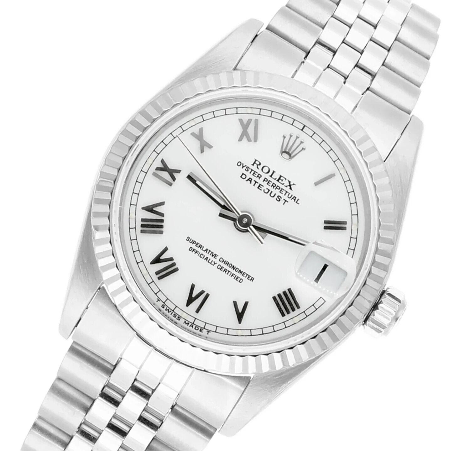Rolex Datejust  31mm White Roman Dial Stainless Steel Watch White Gold Bezel  For Sale 3