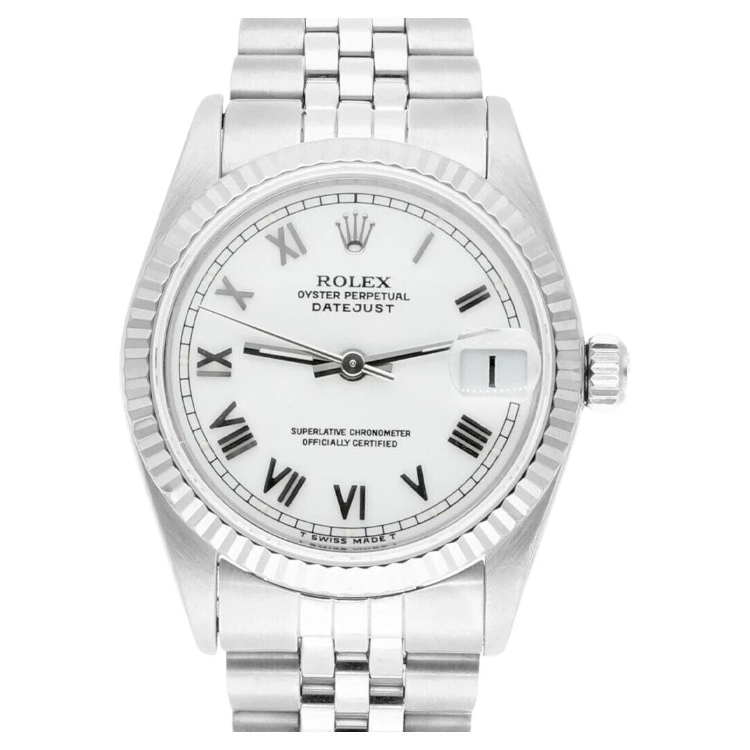 Rolex Datejust  31mm White Roman Dial Stainless Steel Watch White Gold Bezel  For Sale