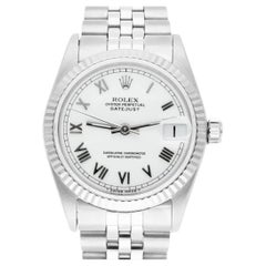 Rolex Datejust  31mm White Roman Dial Stainless Steel Watch White Gold Bezel 
