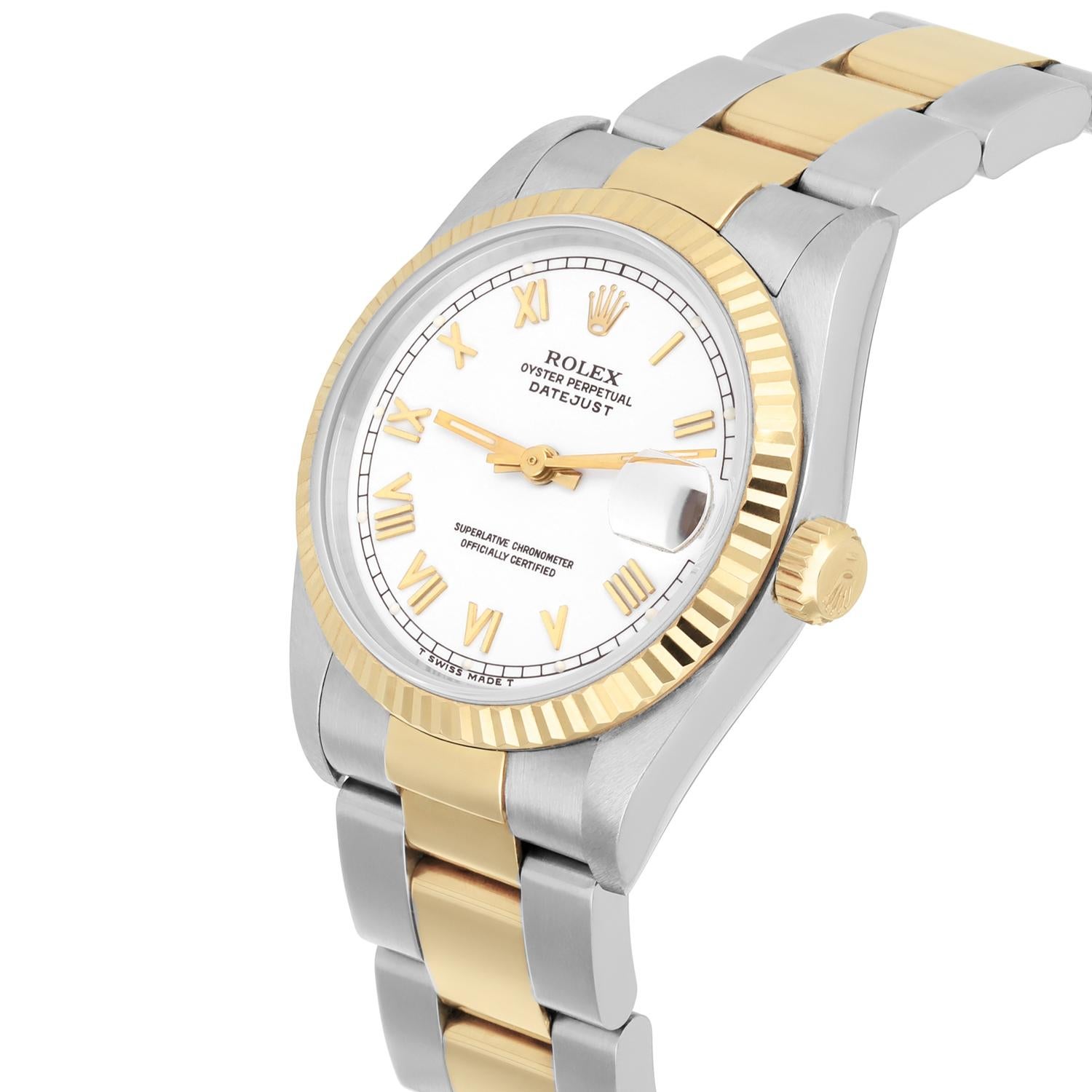 Modern Rolex Datejust 31mm White Roman Two Tone Watch Circa 1997 Complete Oyster For Sale