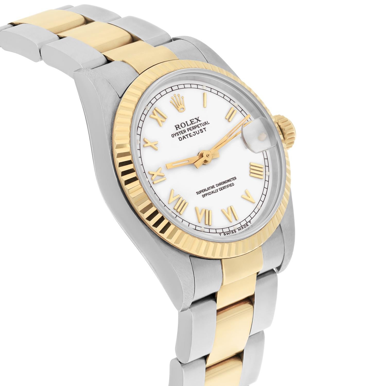 Women's Rolex Datejust 31mm White Roman Two Tone Watch Circa 1997 Complete Oyster For Sale