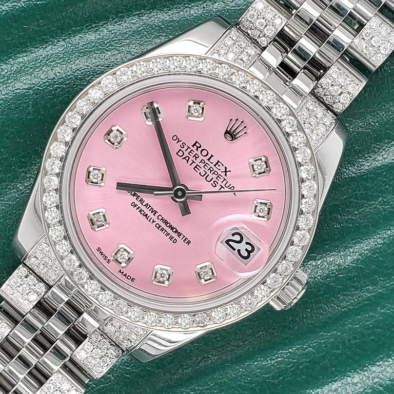 Rolex Datejust 3.30 Carat Diamond Bezel/Bracelet/Baby Pink Dial Watch