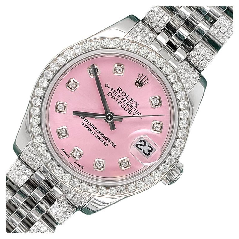 Rolex Datejust 3.30 Carat Diamond Bezel/Bracelet/Baby Pink Dial Watch