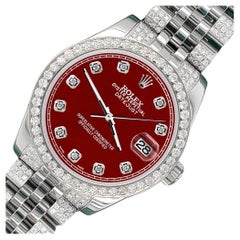 Rolex Datejust Orologio con lunetta e bracciale di diamanti da 3,30 carati e quadrante rosso imperiale 178240