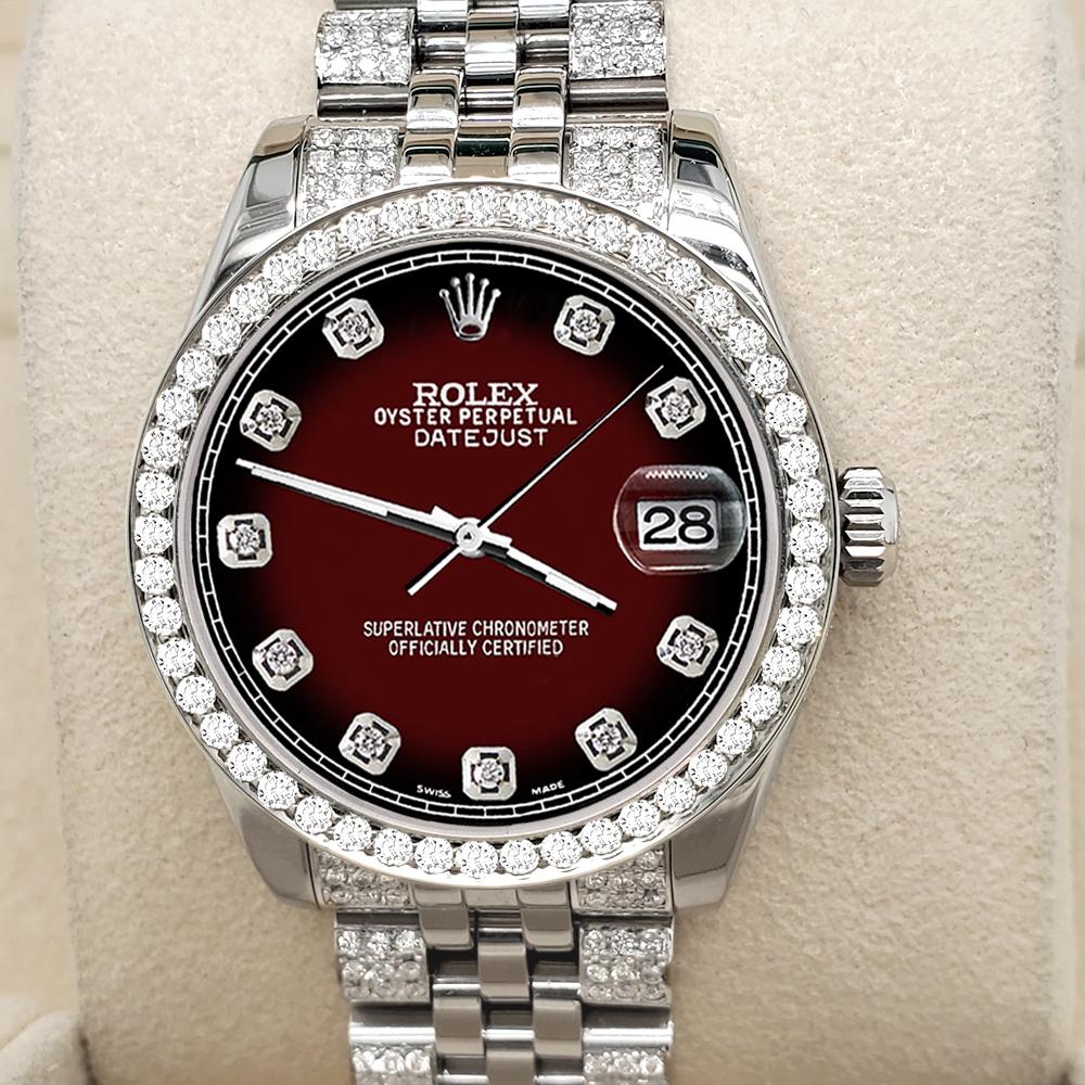 Rolex Datejust 3,30 Karat Diamant-Lünette/Armband/Maroon Vignette Uhr 178240 (Brillantschliff) im Angebot