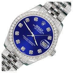 Rolex Datejust Orologio con lunetta e bracciale di diamanti da 3,30 carati e quadrante blu scuro 178240
