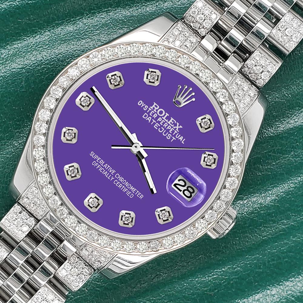 ElegantSwiss Watch Co freut sich, Ihnen diese Rolex Datejust Midsize 31mm 3.30ct Diamond Bezel/Bracelet/Pastel Purple Diamond Dial Stainless Steel Jubilee Watch, Ref 178240 anzubieten.

Ausgezeichneter, tadelloser Zustand, keine Gebrauchsspuren,