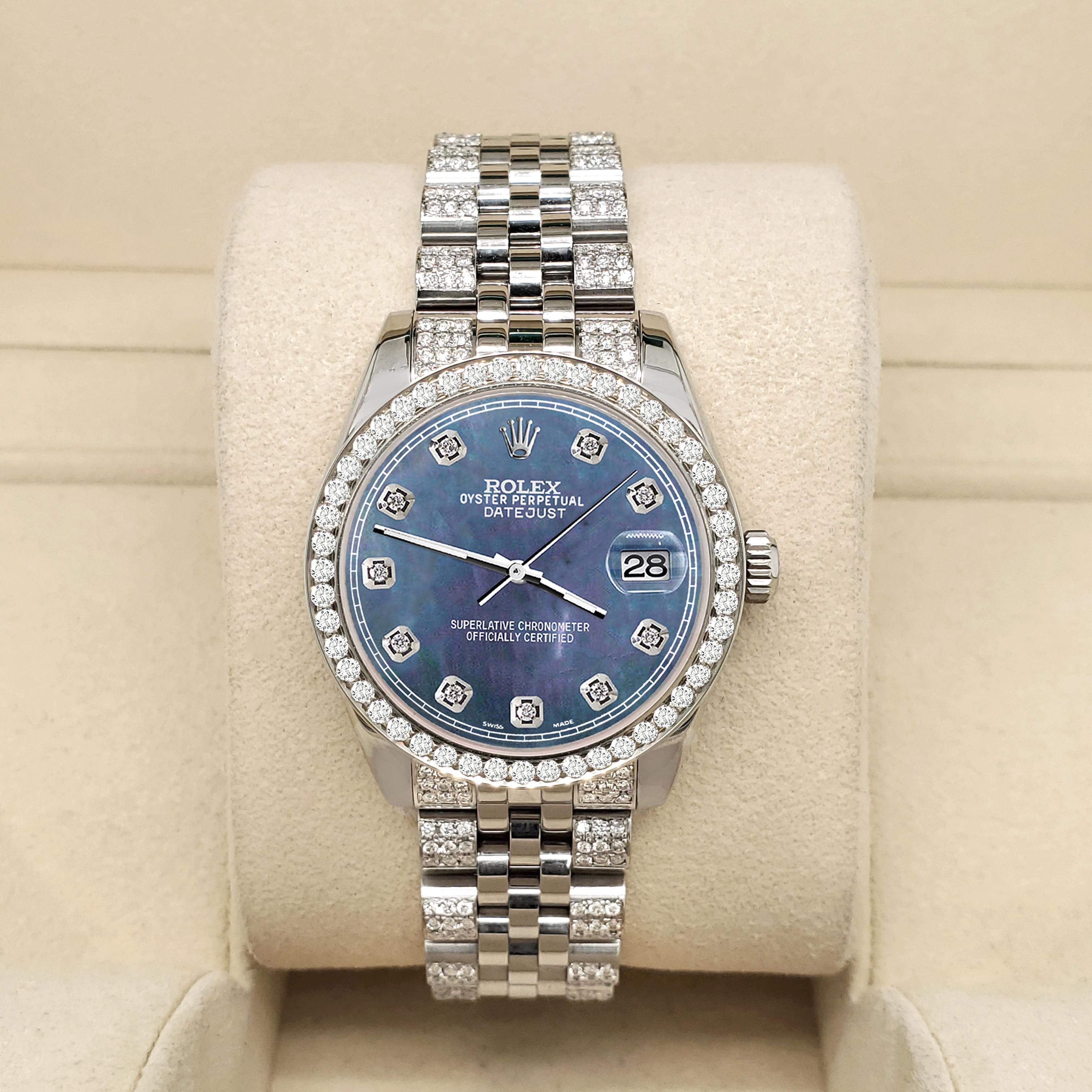 Rolex Datejust 3.30CT Diamond Bezel/Bracelet/Black Pearl Dial Watch