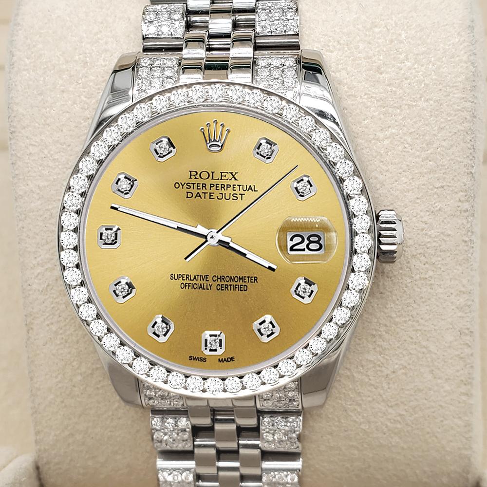 Rolex Datejust 3,30CT Diamant-Lünette/Armbanduhr/Armband/Champagne Diamant-Zifferblatt 178240 (Brillantschliff) im Angebot