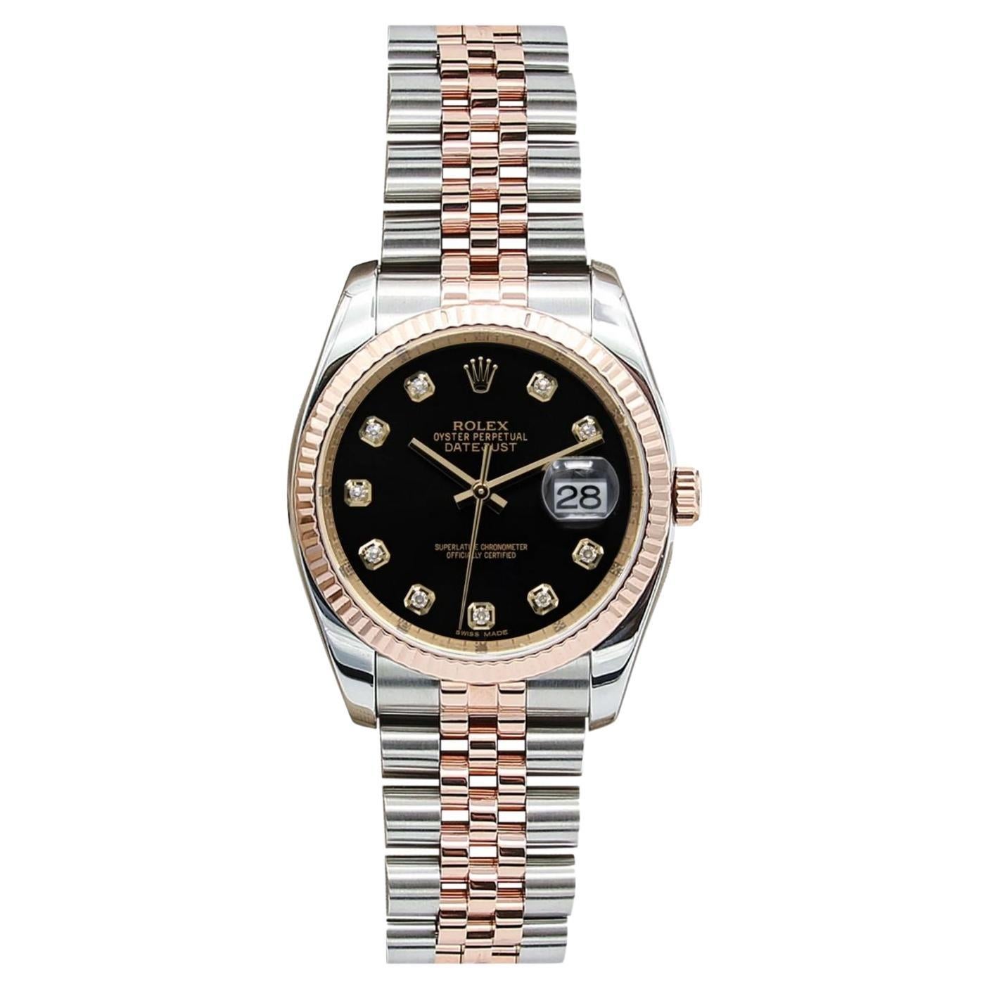 Rolex Datejust 36 116231 - Black Diamond Dial, Steel/Rose Gold, Full Set