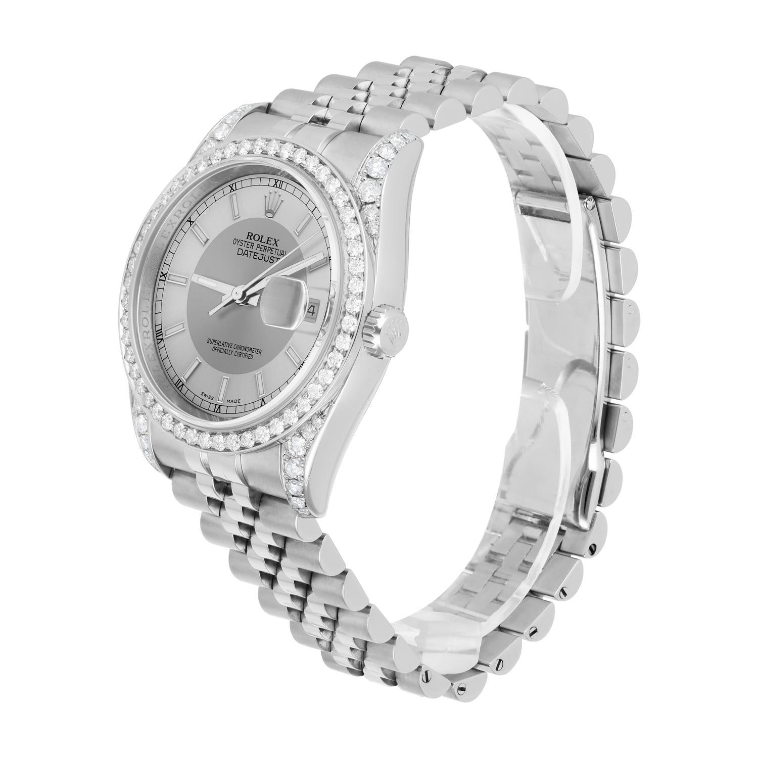 Rolex Datejust 36 116234 Diamond Unisex Watch Silver Tuxedo Dial Jubilee Band For Sale 1