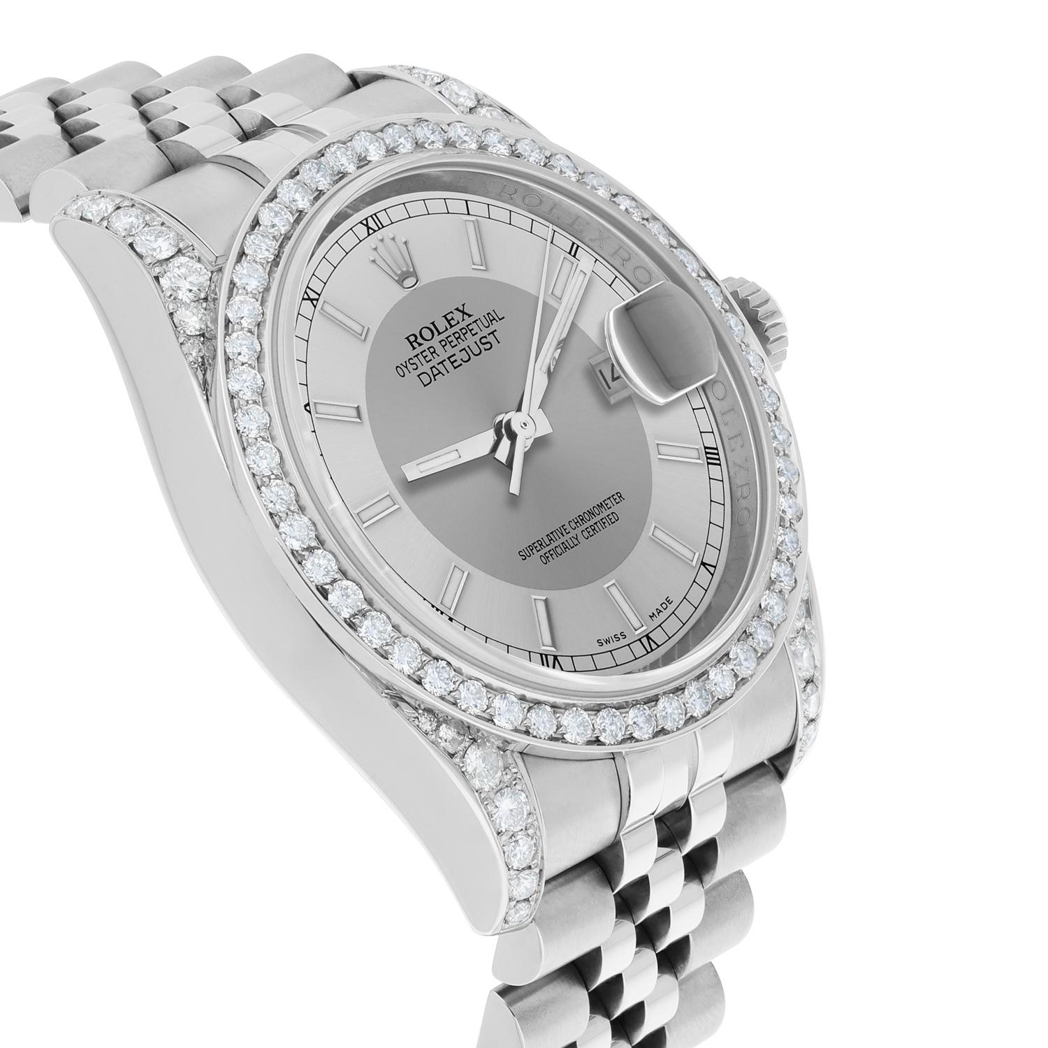 Rolex Datejust 36 116234 Diamond Unisex Watch Silver Tuxedo Dial Jubilee Band For Sale 2