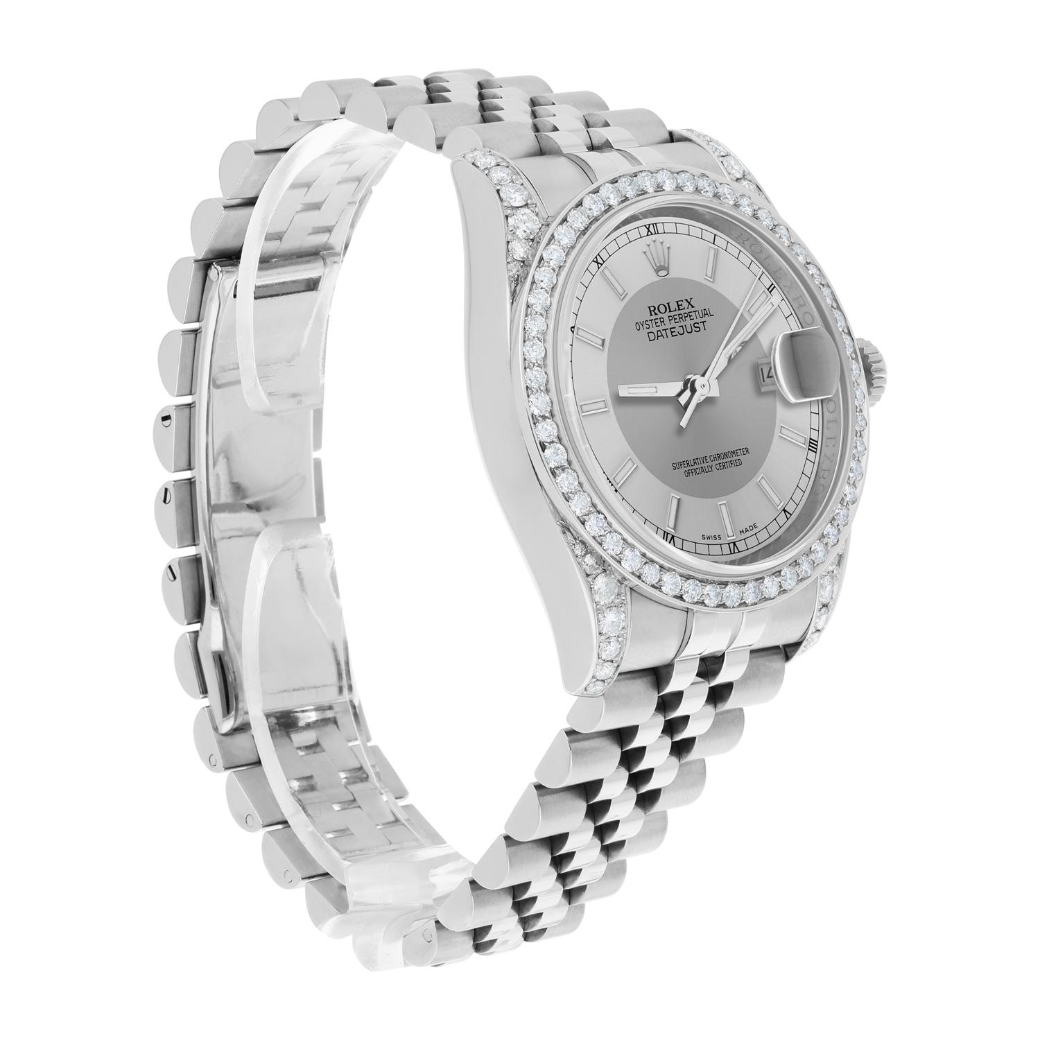 Rolex Datejust 36 116234 Diamond Unisex Watch Silver Tuxedo Dial Jubilee Band For Sale 3