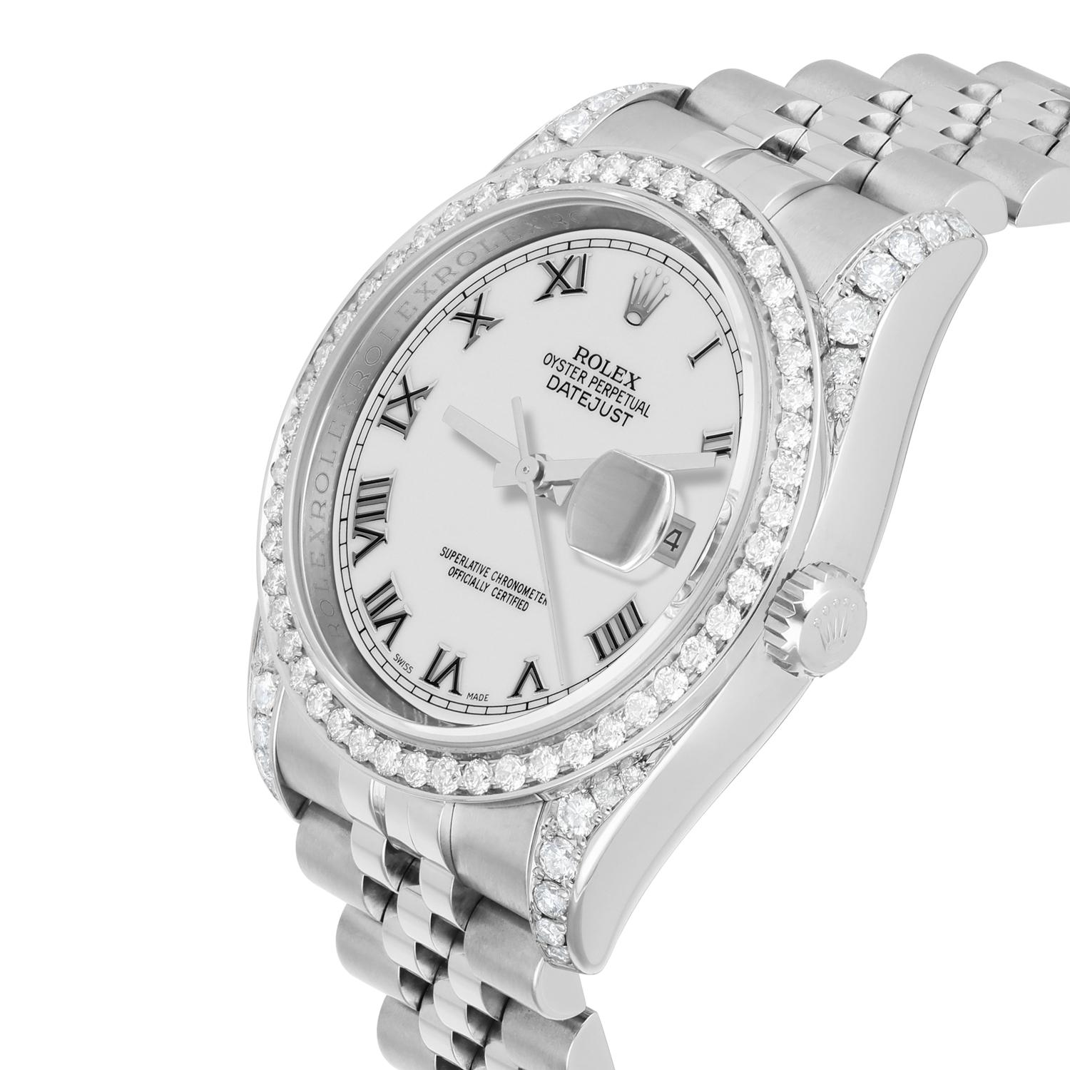 Rolex Datejust 36 116234 Diamond Unisex Watch White Roman Dial Jubilee Band For Sale 1