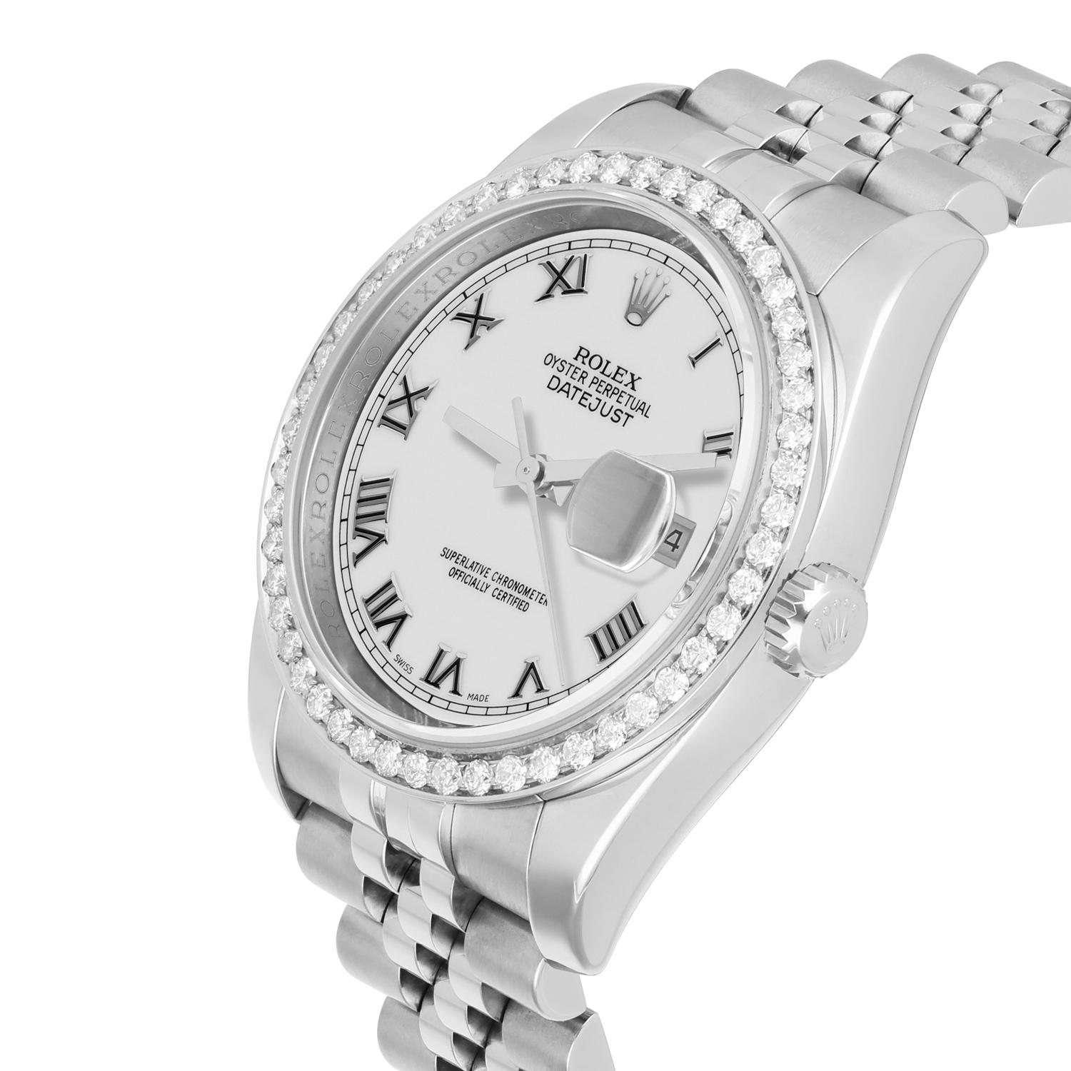 Rolex Datejust 36 116234 Diamond Unisex Watch White Roman Dial Jubilee Band For Sale 2
