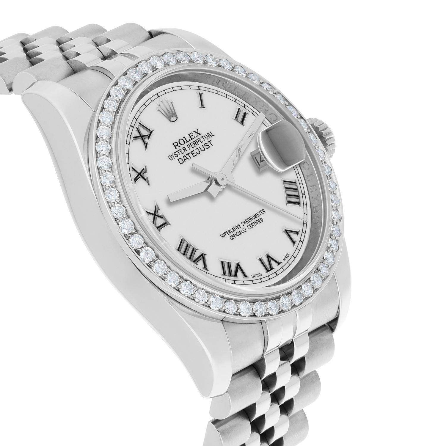 Rolex Datejust 36 116234 Diamond Unisex Watch White Roman Dial Jubilee Band For Sale 3
