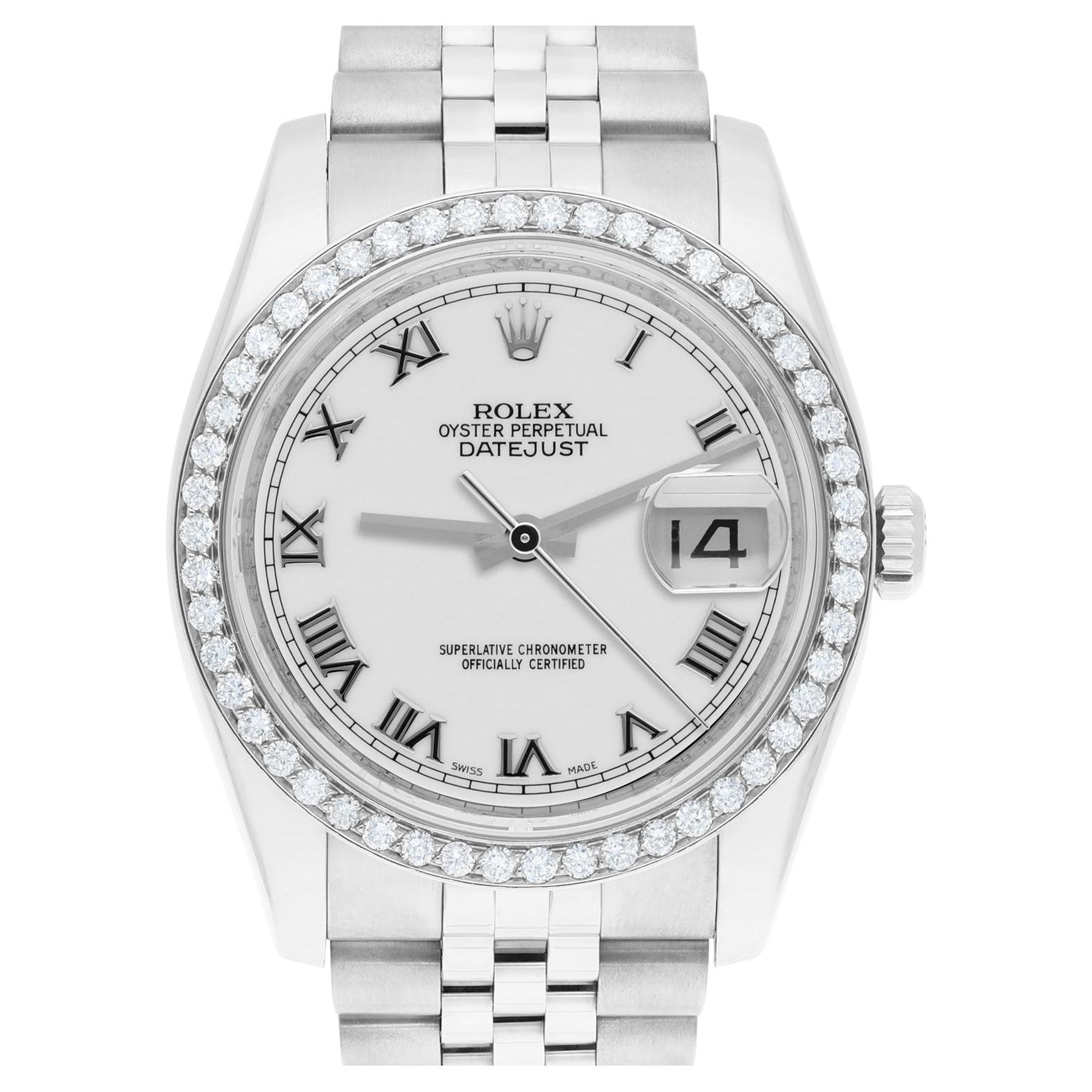 Rolex Datejust 36 116234 Diamond Unisex Watch White Roman Dial Jubilee Band For Sale