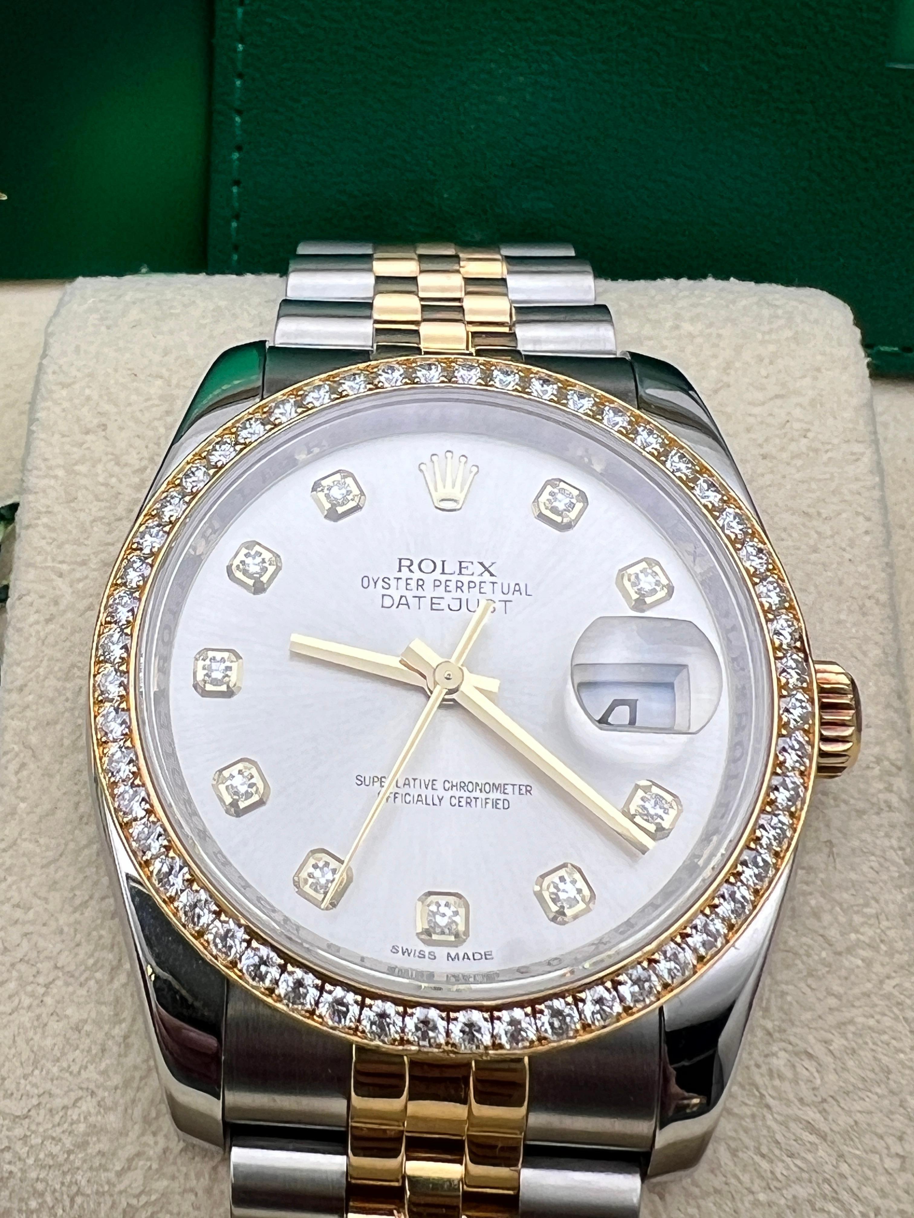 Round Cut Rolex Datejust 36 116243RBR 18K Factory Diamond Bezel & Dial Jubilee Box Papers For Sale