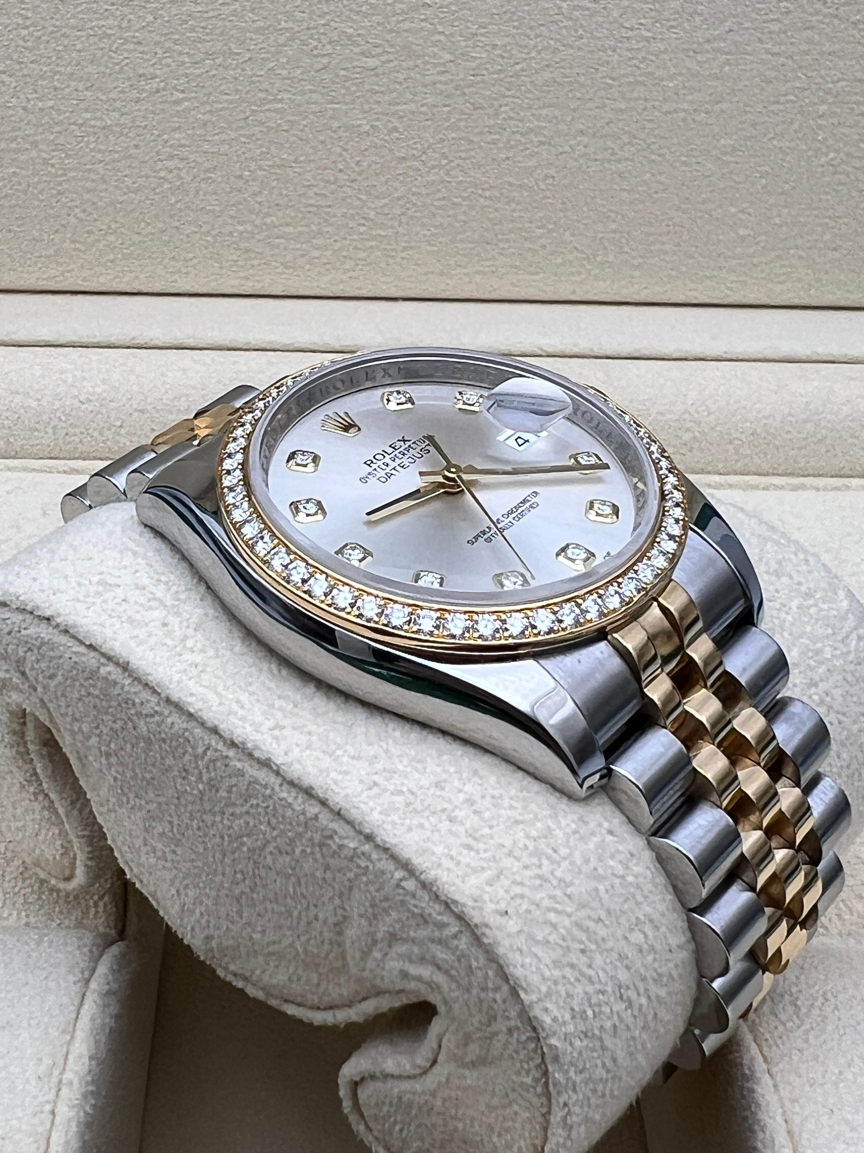 Women's or Men's Rolex Datejust 36 116243RBR 18K Factory Diamond Bezel & Dial Jubilee Box Papers For Sale