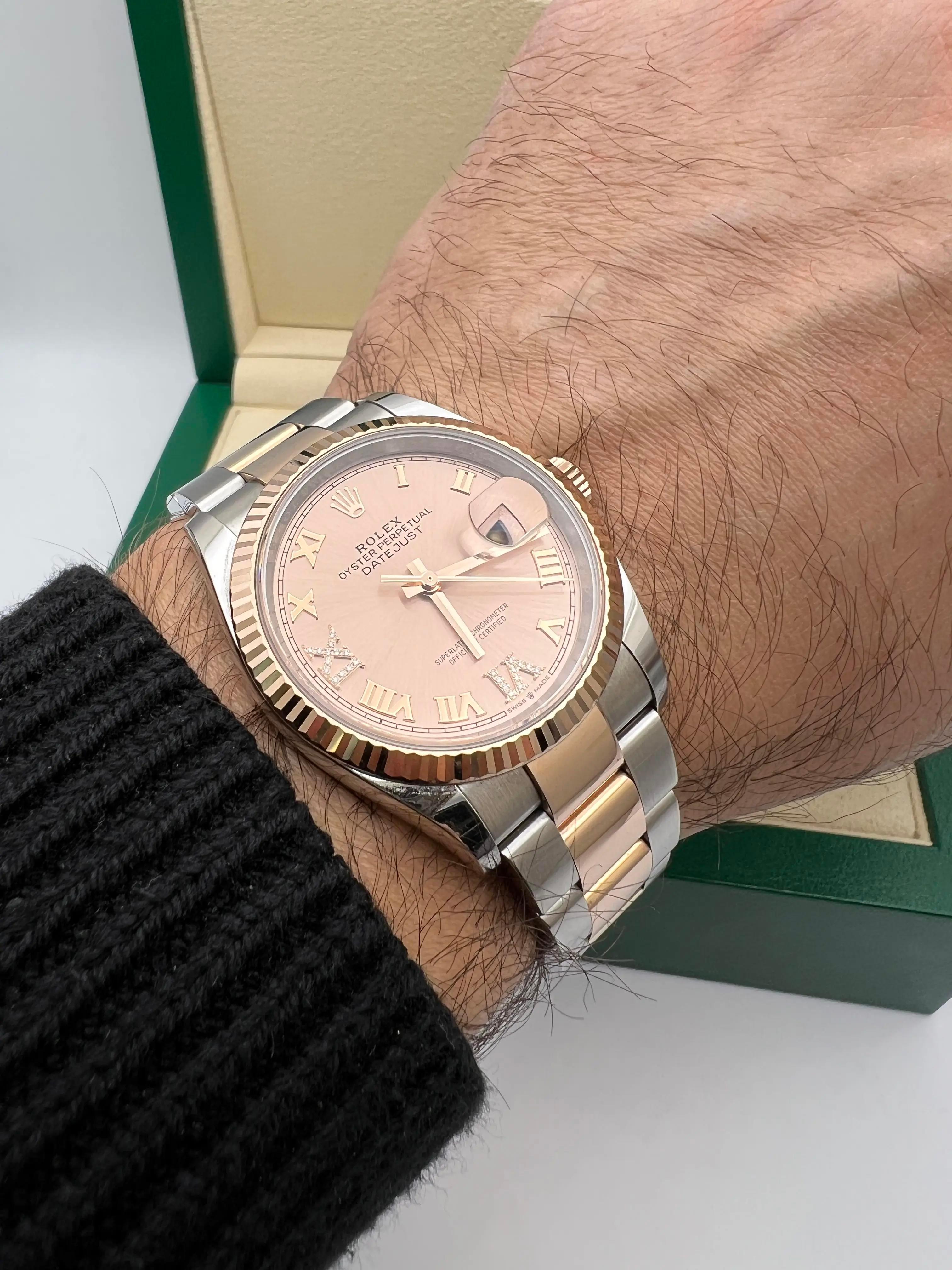 Rolex Montre Datejust 36 126231 rose 18 carats VI IX 6+9 diamants cadran Oyster Box Papers Unisexe en vente